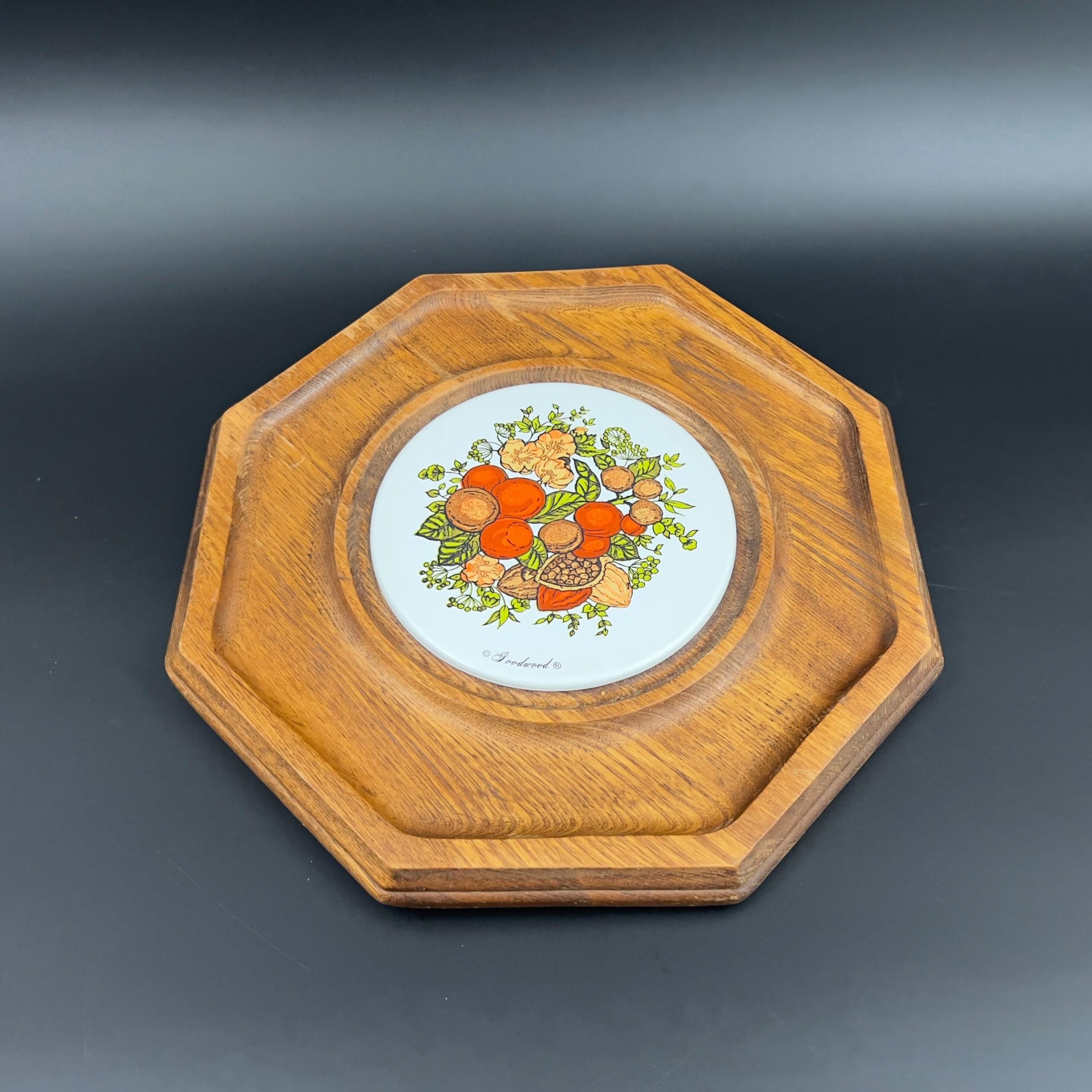 Vintage Mid-Century Modern Cheese Board: Oak Tray with Glass Dome - Image 8