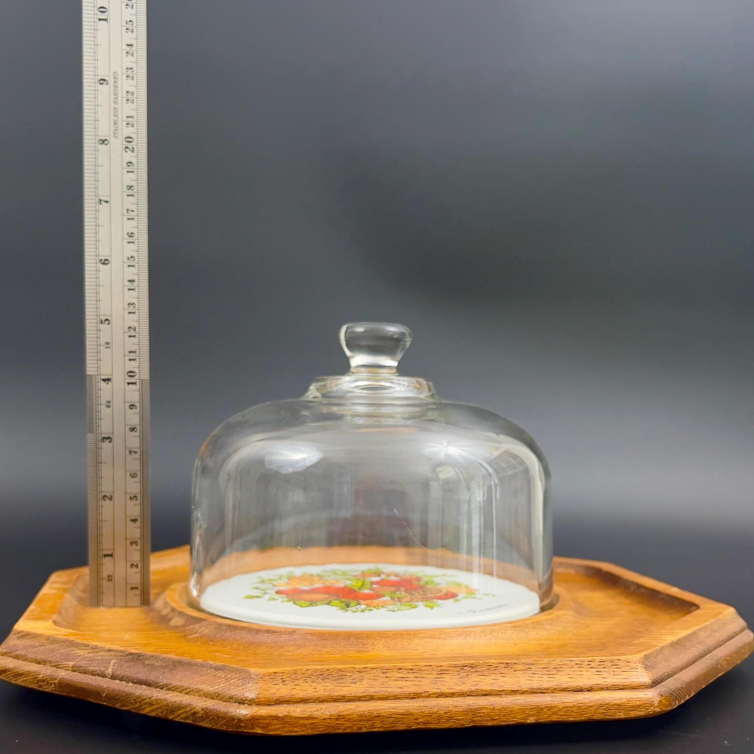 Vintage Mid-Century Modern Cheese Board: Oak Tray with Glass Dome - Image 10