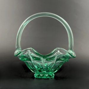Vintage Fenton Sea Mist Green Glass Basket, 1992 Ruffle Edge