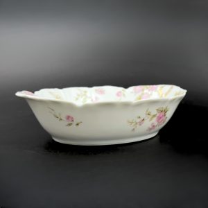 Antique Haviland Limoges Oval Bowl: Pink Roses, Gold Laurel Wreaths