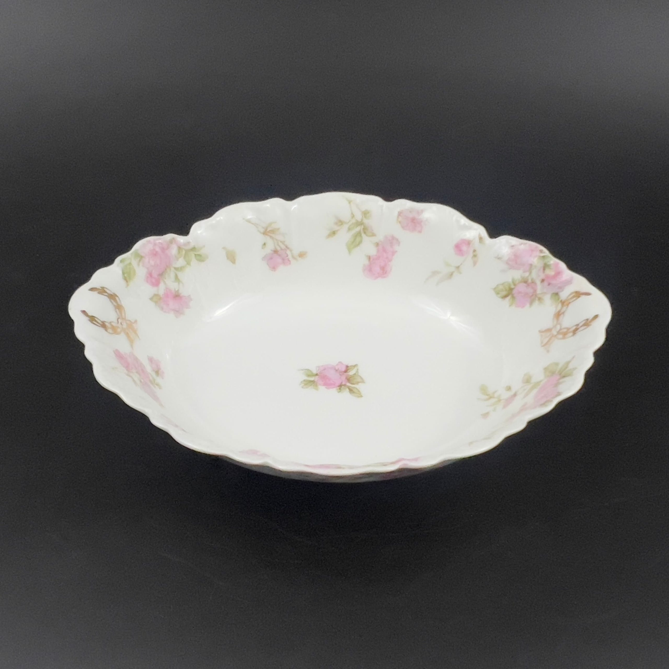 Antique Haviland Limoges Oval Bowl: Pink Roses, Gold Laurel Wreaths - Image 5