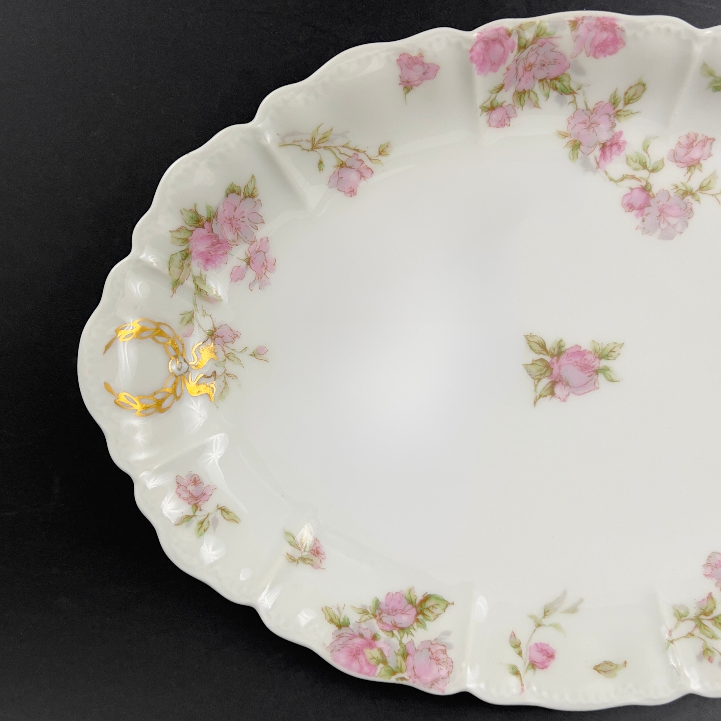 Antique Haviland Limoges Platter: Pink Roses, Gold Laurel Wreaths (12 inch) - Image 4