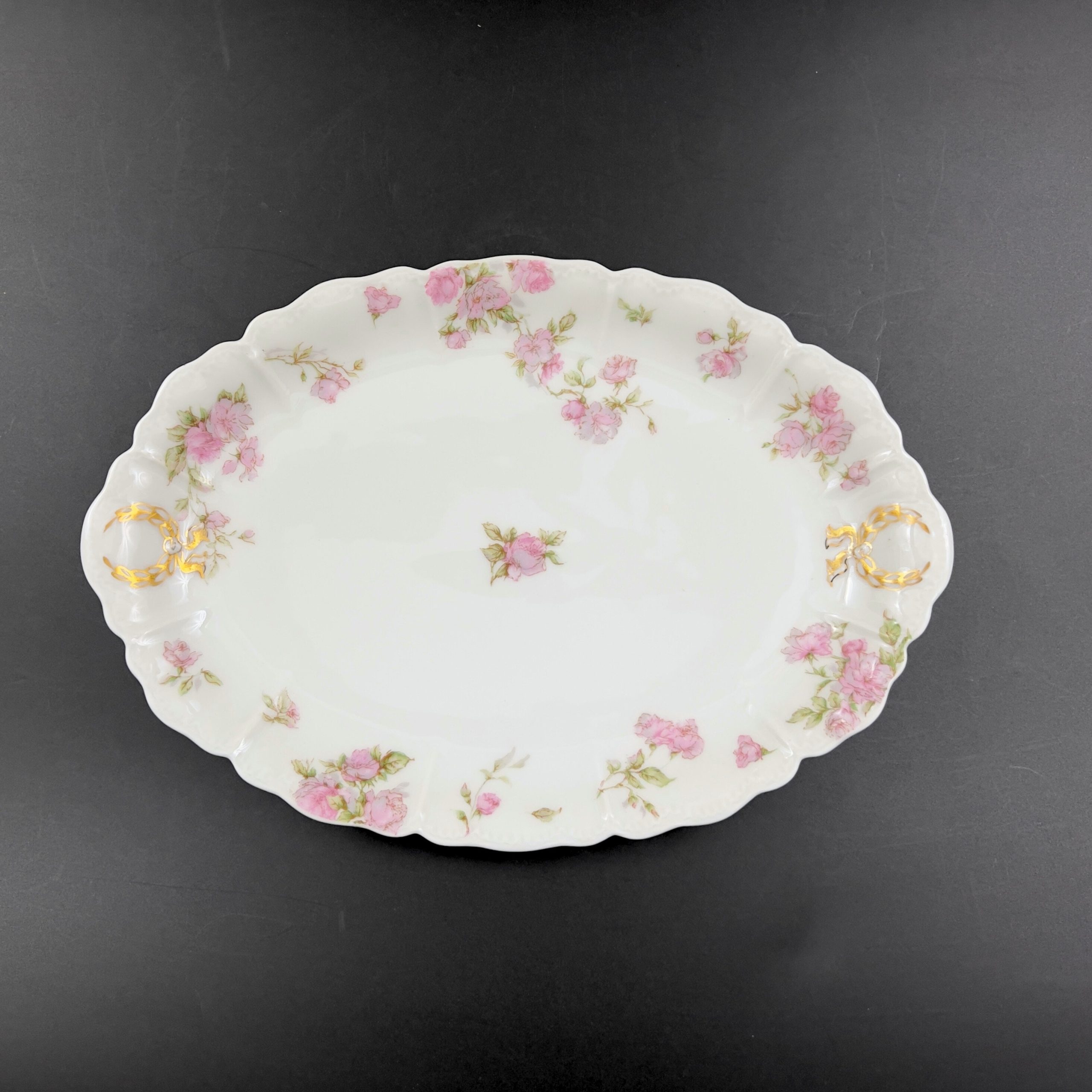 Antique Haviland Limoges Platter: Pink Roses, Gold Laurel Wreaths (12 inch) - Image 8