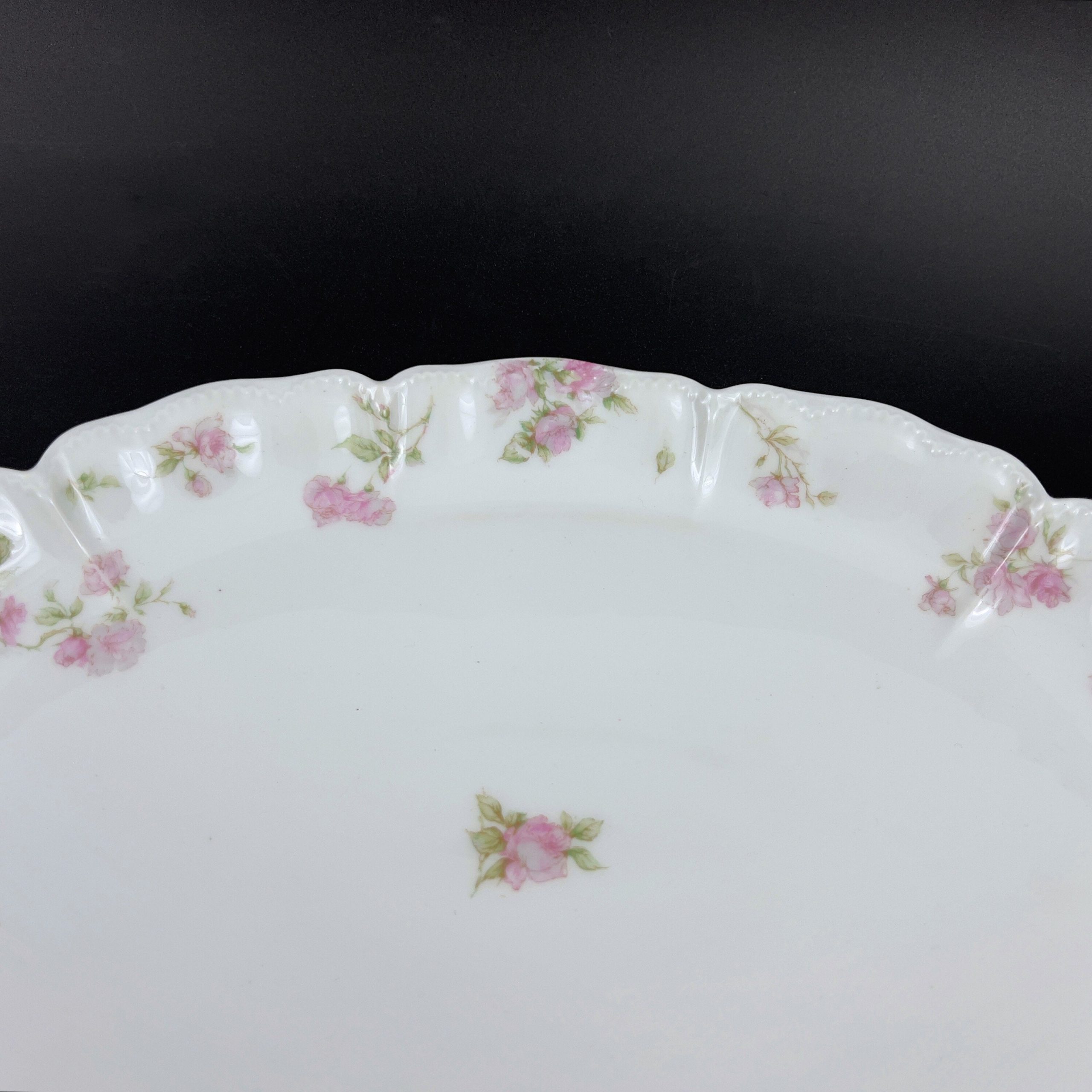 Antique Haviland Limoges Platter: 16" Oval, Pink Roses, Gold Laurel - Image 4