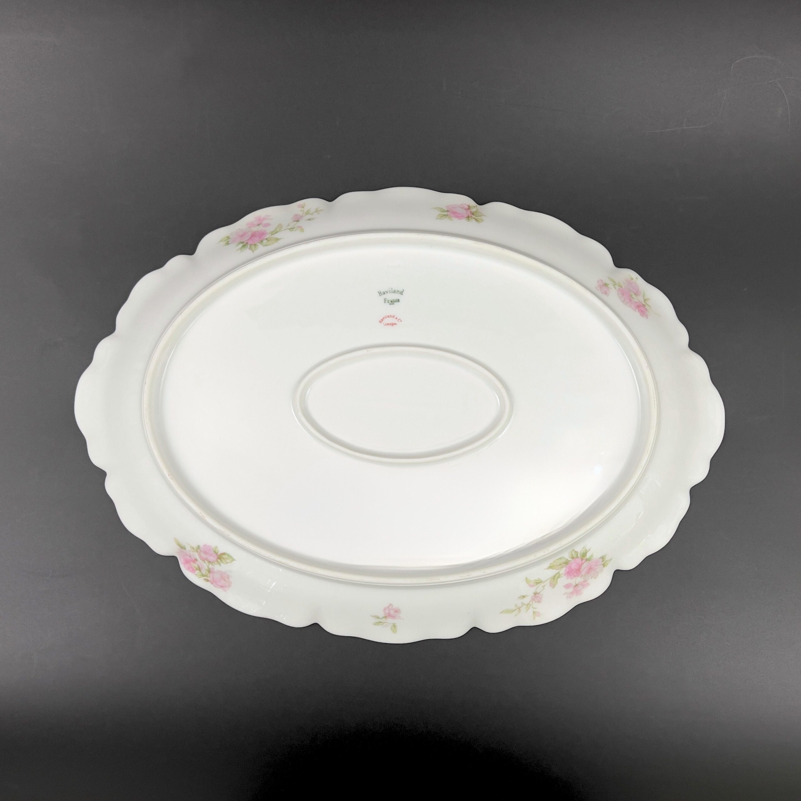 Antique Haviland Limoges Platter: 16" Oval, Pink Roses, Gold Laurel - Image 9