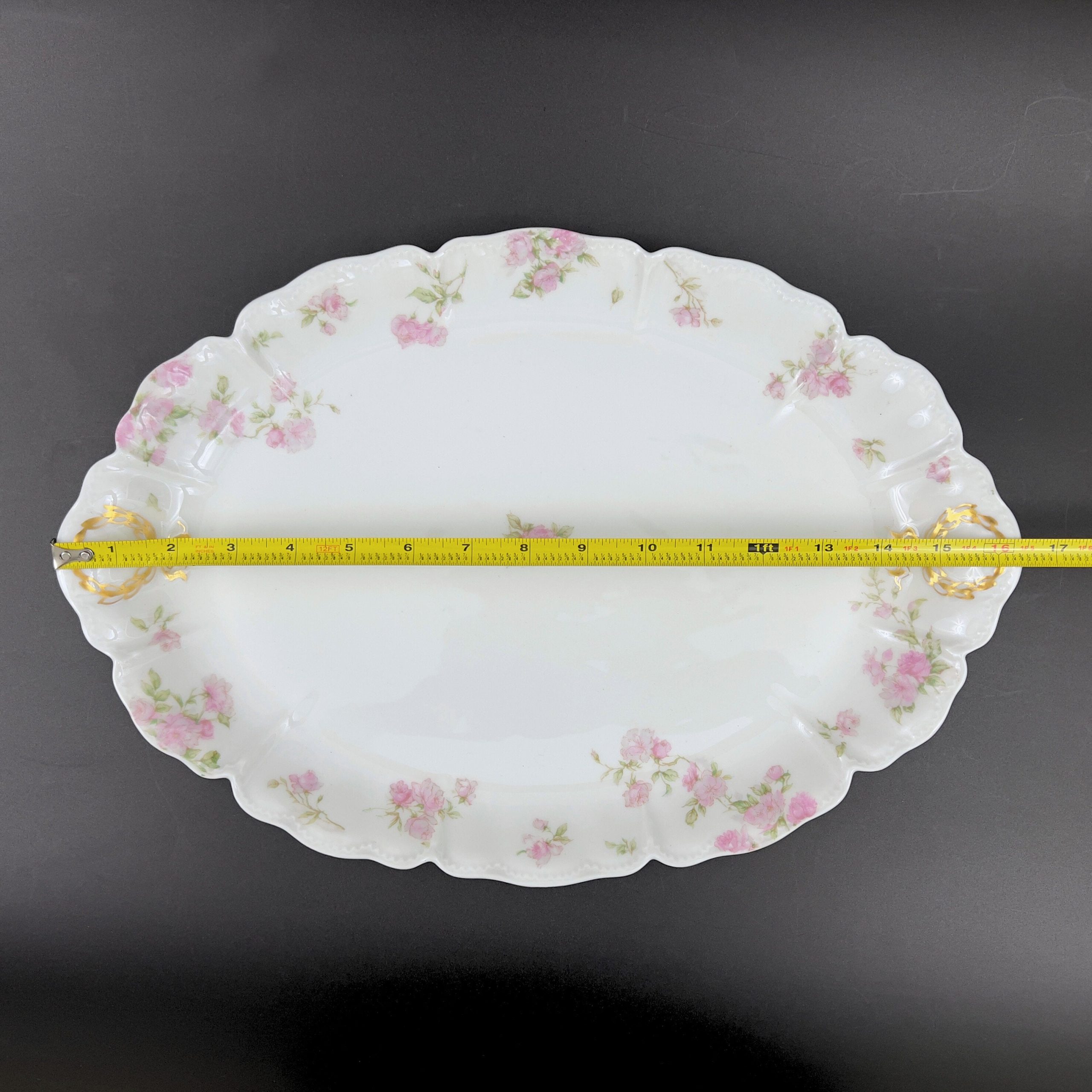 Antique Haviland Limoges Platter: 16" Oval, Pink Roses, Gold Laurel - Image 10