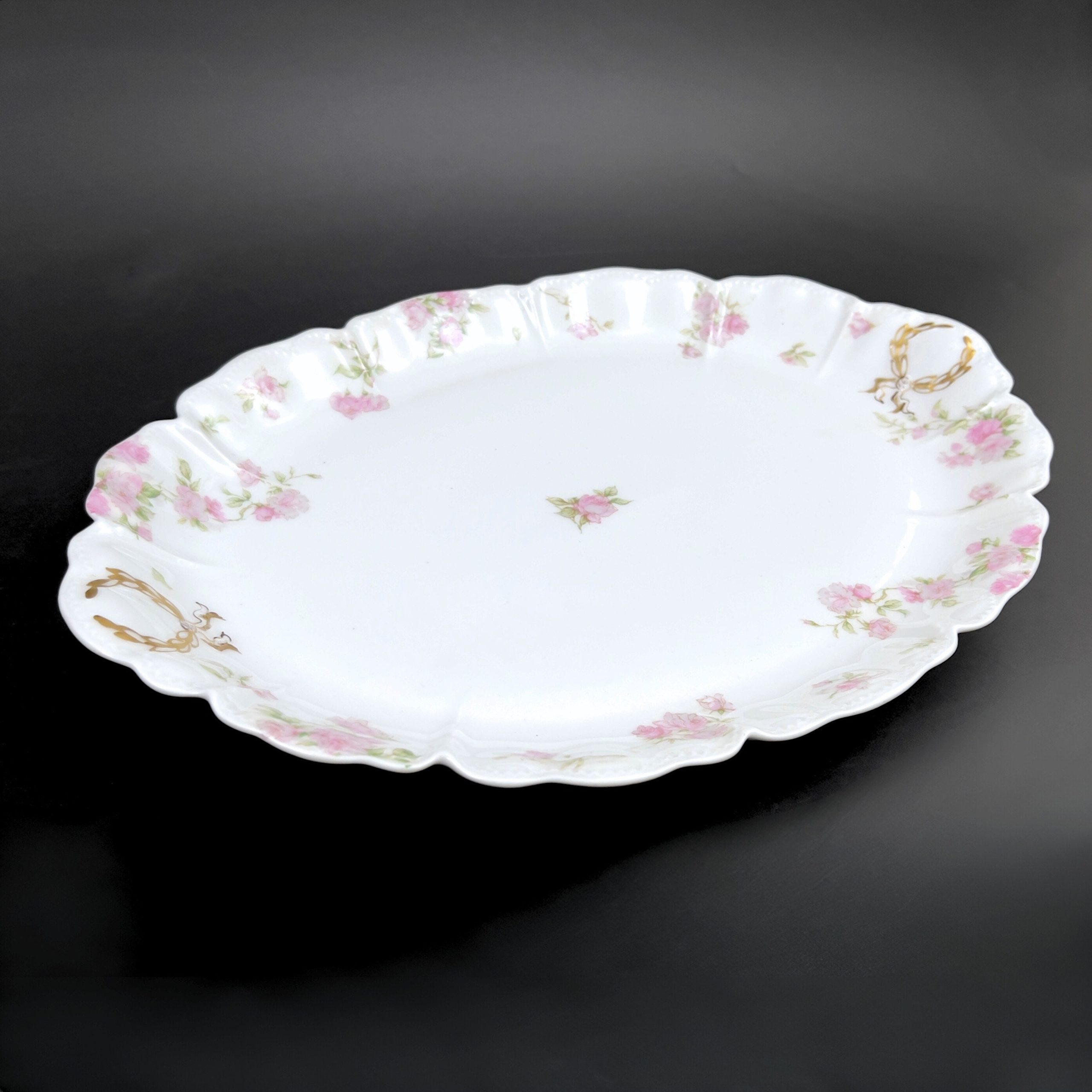 Antique Haviland Limoges Platter: 16" Oval, Pink Roses, Gold Laurel - Image 8