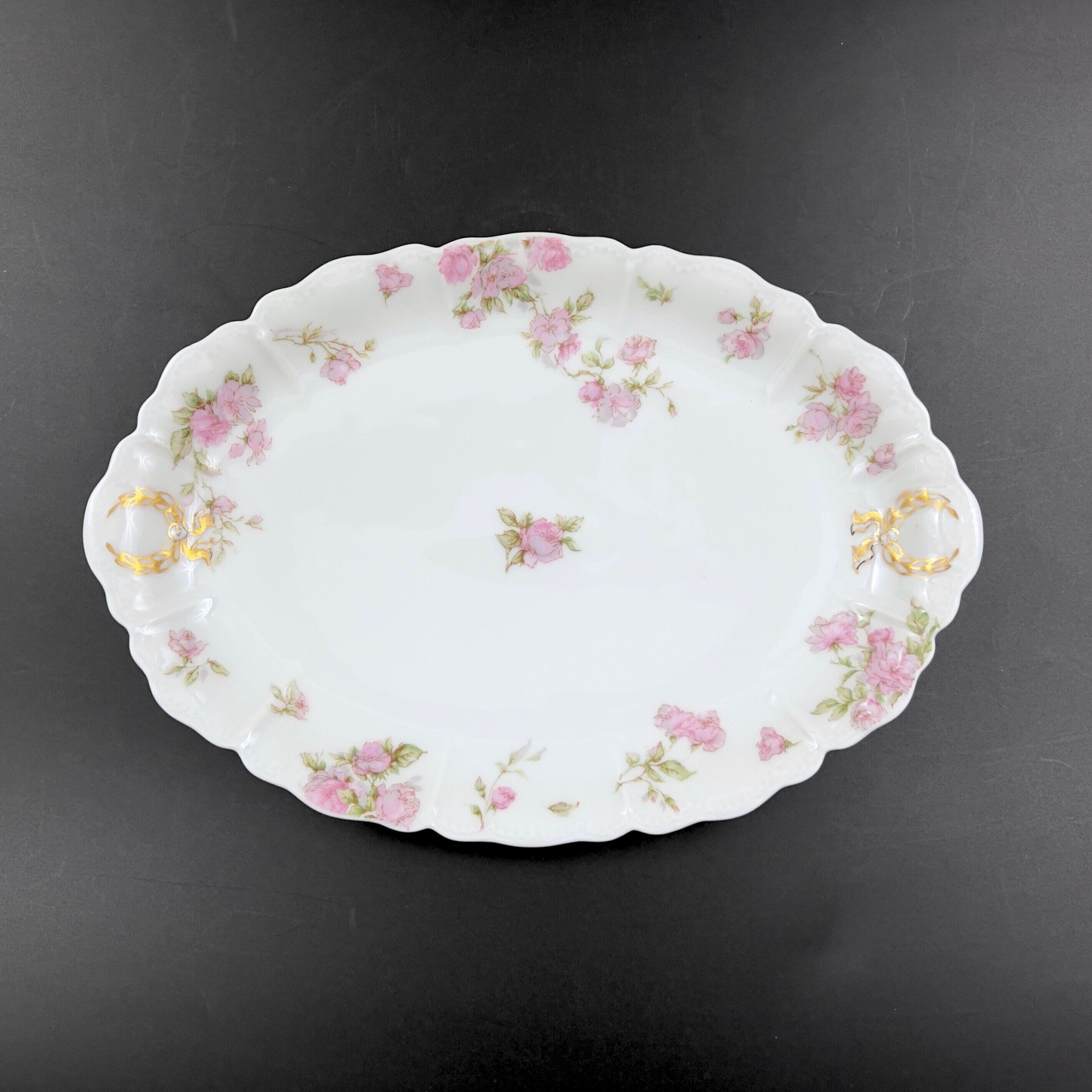 Antique Haviland Limoges Platter: Pink Roses, Gold Laurel Wreaths (12 inch) - Image 3