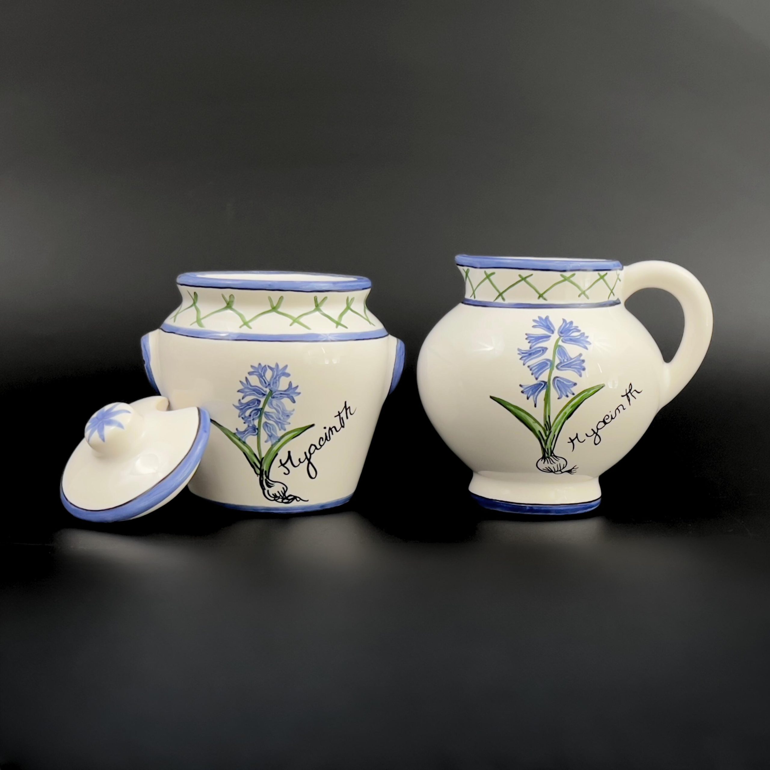 Vintage Casafina Cream and Sugar Set: Hand-Painted Hyacinths, Portugal