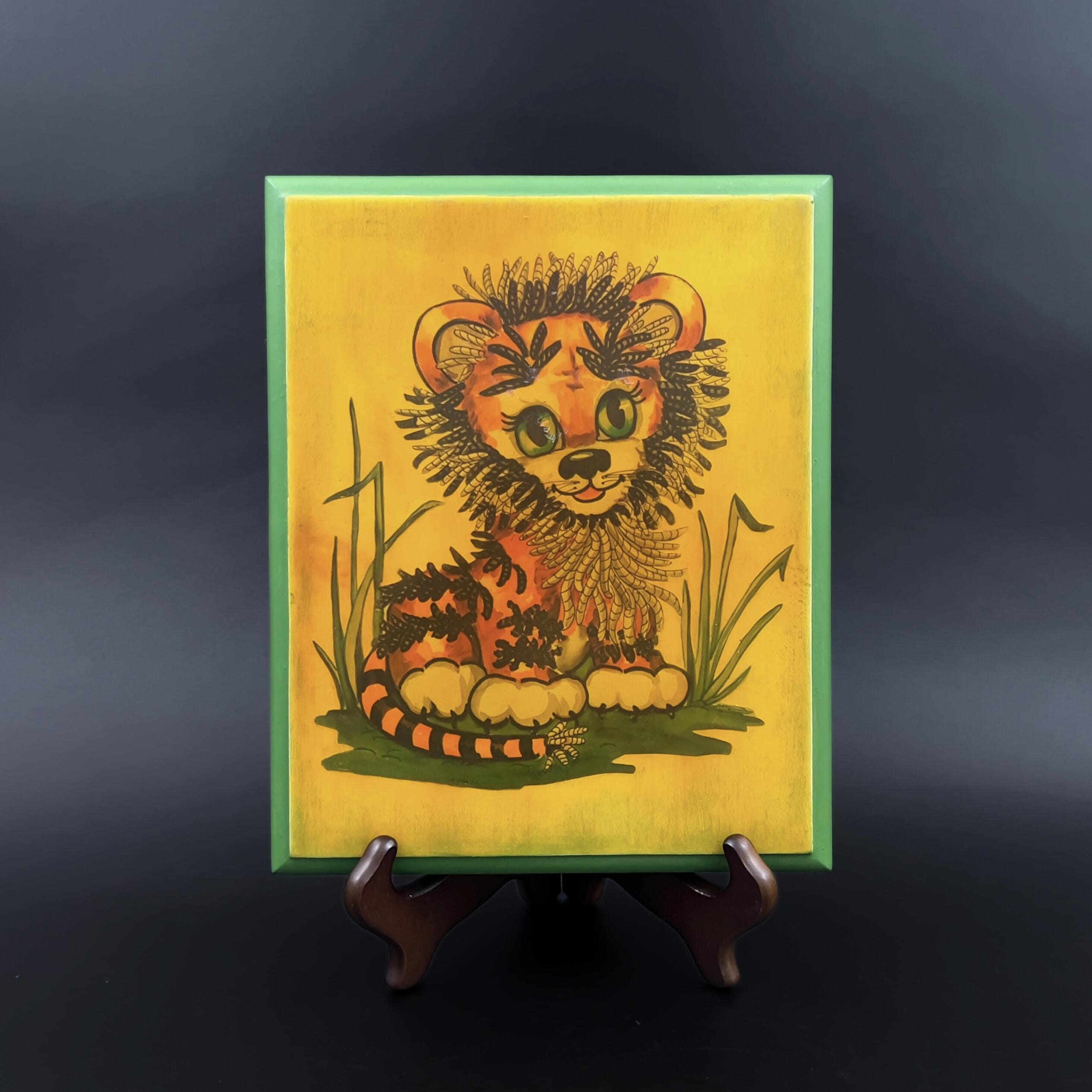 Vintage Lois Mae Thayer Lion Cub Wood Plaque - Mid-Century Children's Art