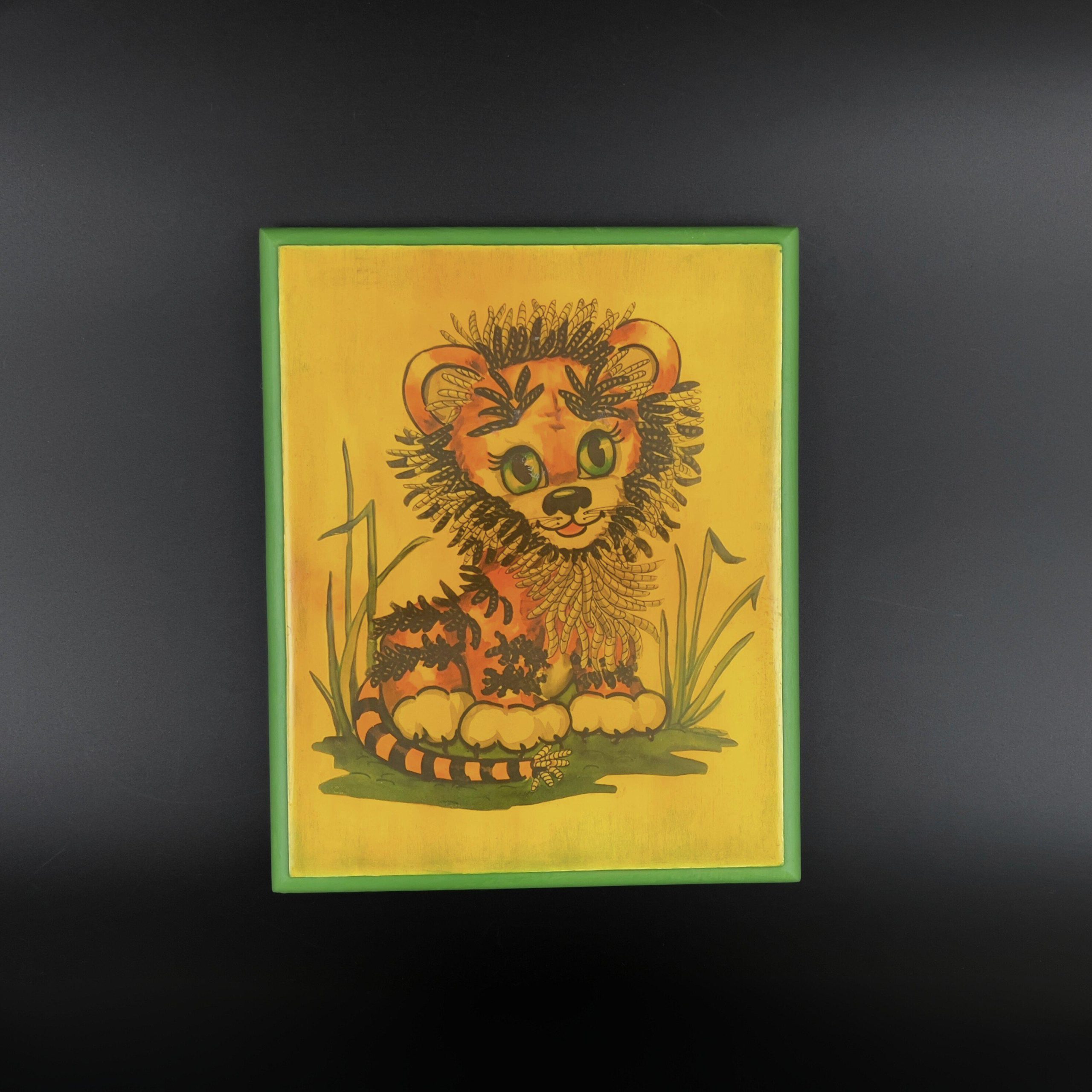 Vintage Lois Mae Thayer Lion Cub Wood Plaque - Mid-Century Children's Art - Image 3