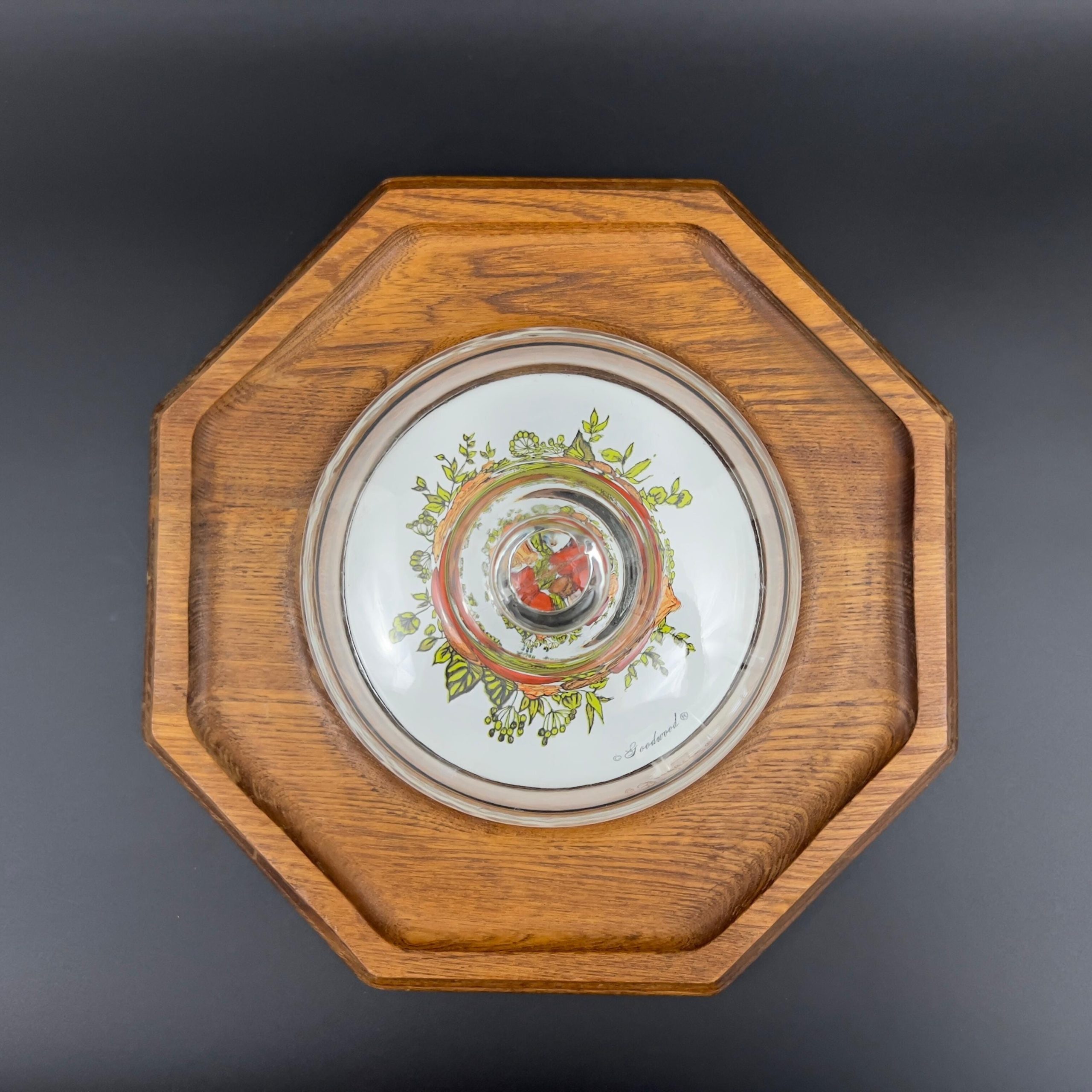 Vintage Mid-Century Modern Cheese Board: Oak Tray with Glass Dome - Image 4