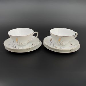 Midcentury CTSI Bone China Tea Set: Gold & Silver Wheat, 2 Settings