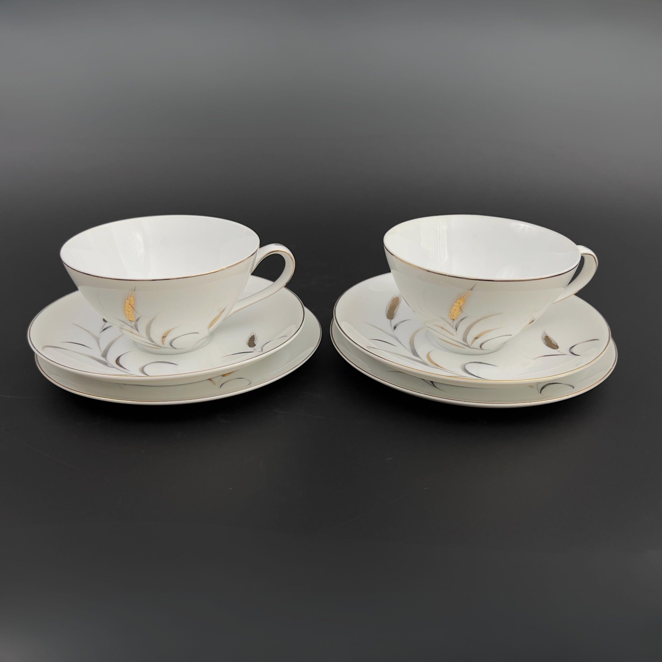 Midcentury CTSI Bone China Tea Set: Gold & Silver Wheat, 2 Settings