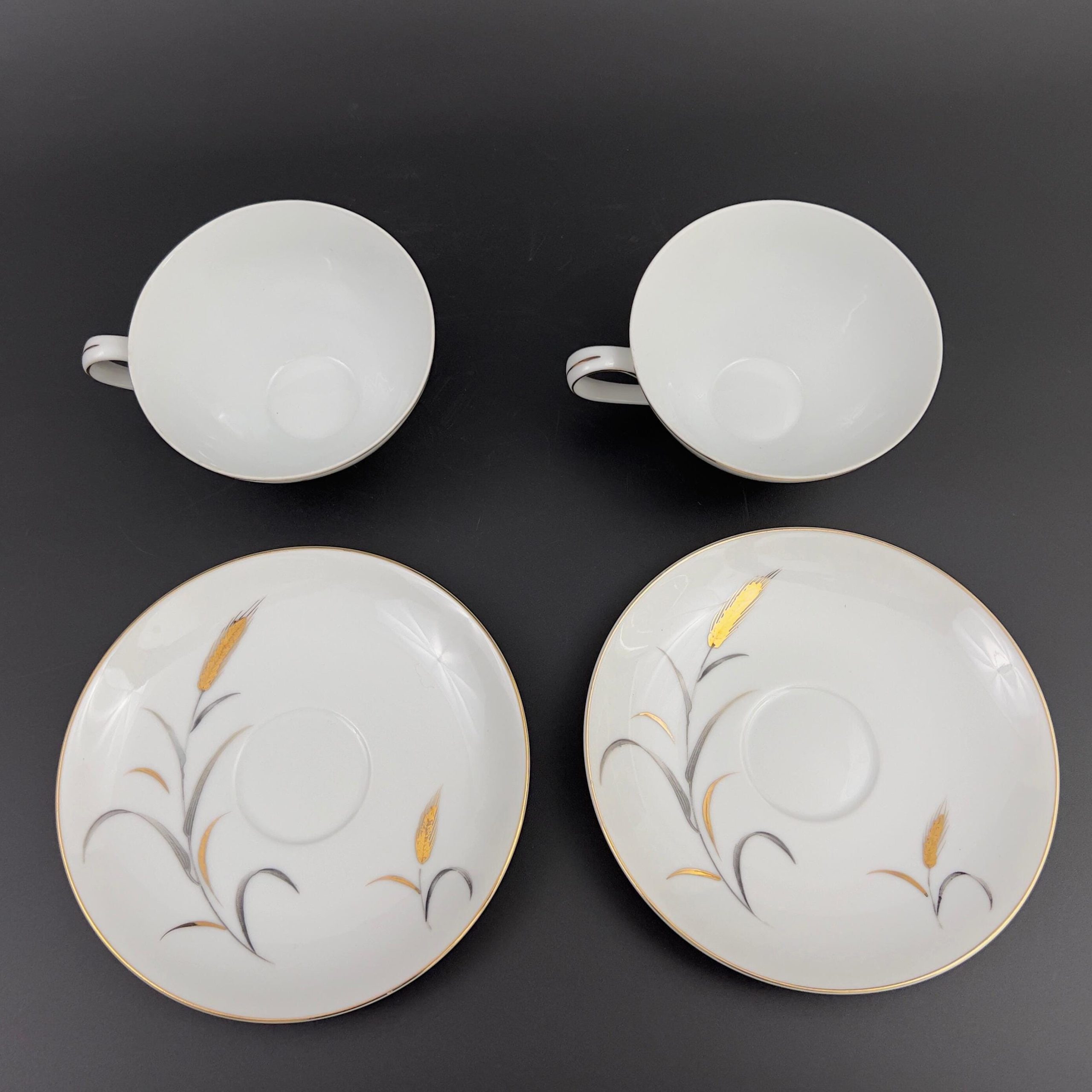 Midcentury CTSI Bone China Tea Set: Gold & Silver Wheat, 2 Settings - Image 3