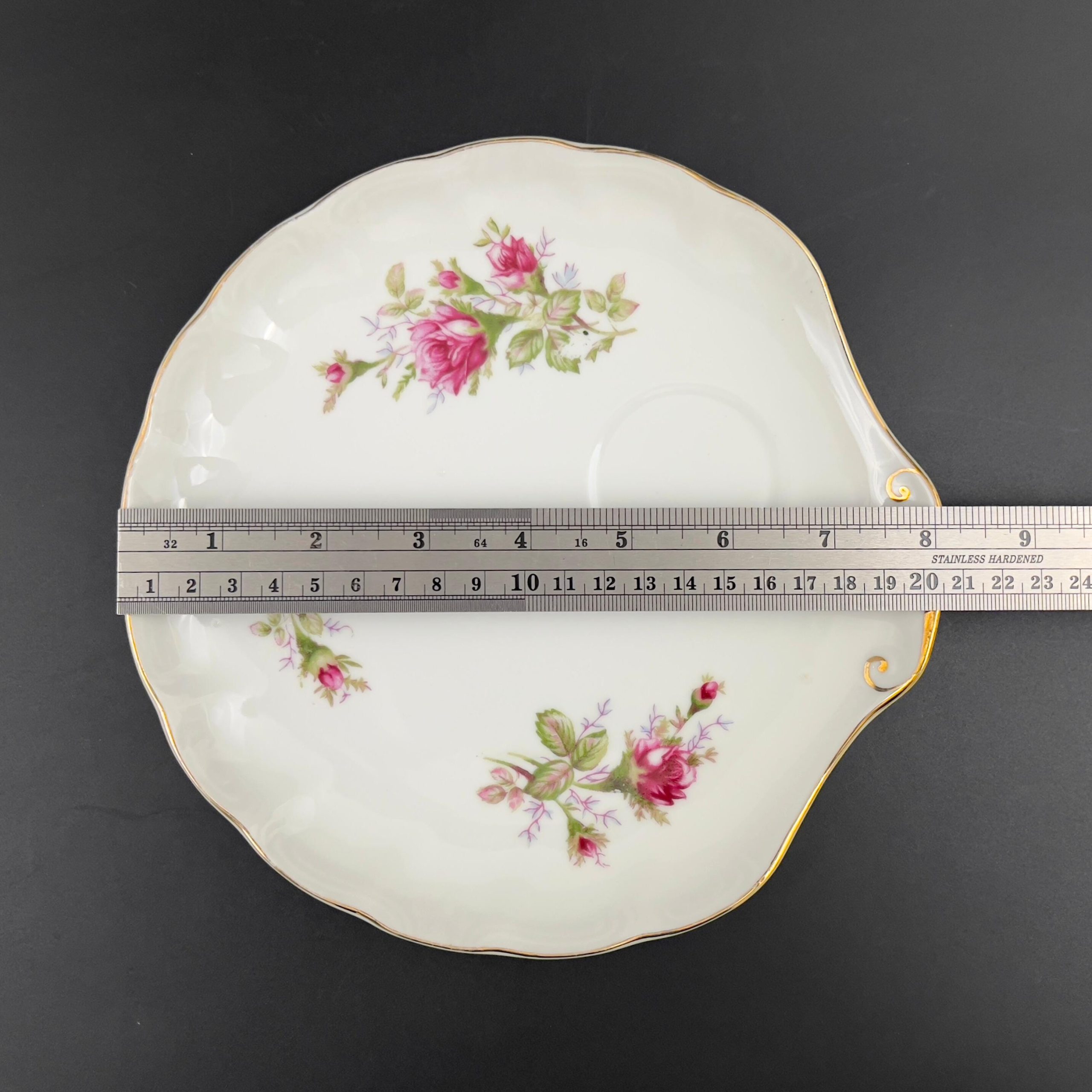 Vintage Ucagco Moss Rose Tea Set: Mid-Century Snack Plate & Footed Cup - Image 10