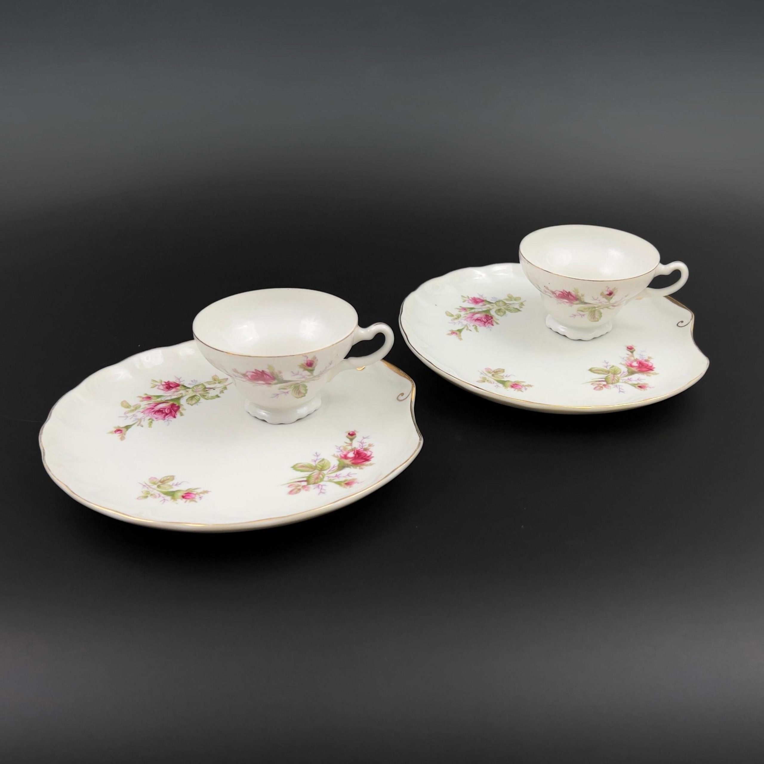 Vintage Ucagco Moss Rose Tea Set: Mid-Century Snack Plate & Footed Cup - Image 8