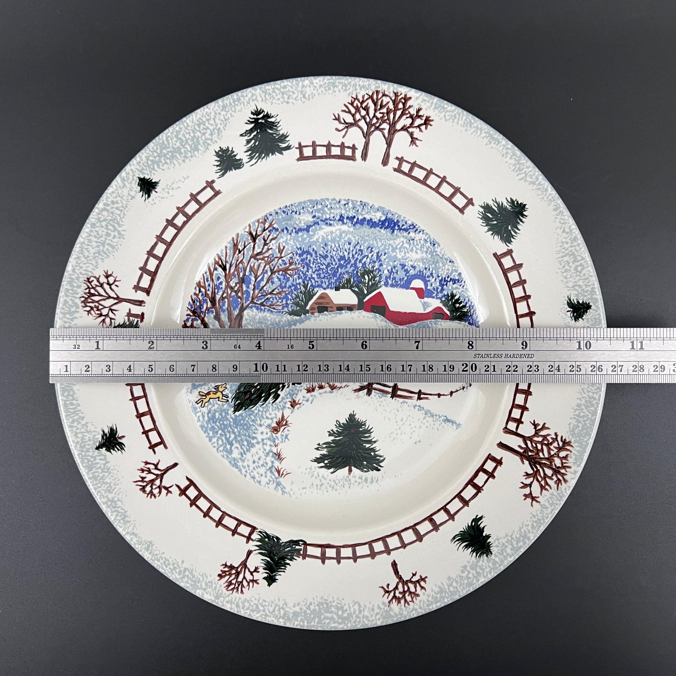 Folkcraft Winter Stoneware Plates: Set of 4 Rustic Christmas Dinner Plates - Image 7