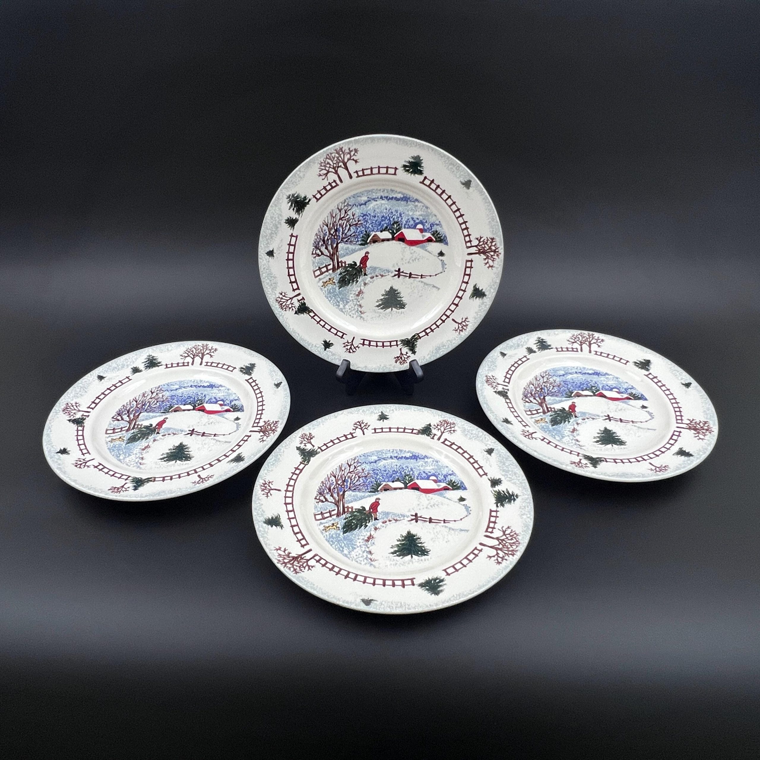 Folkcraft Winter Stoneware Plates: Set of 4 Rustic Christmas Dinner Plates - Image 5
