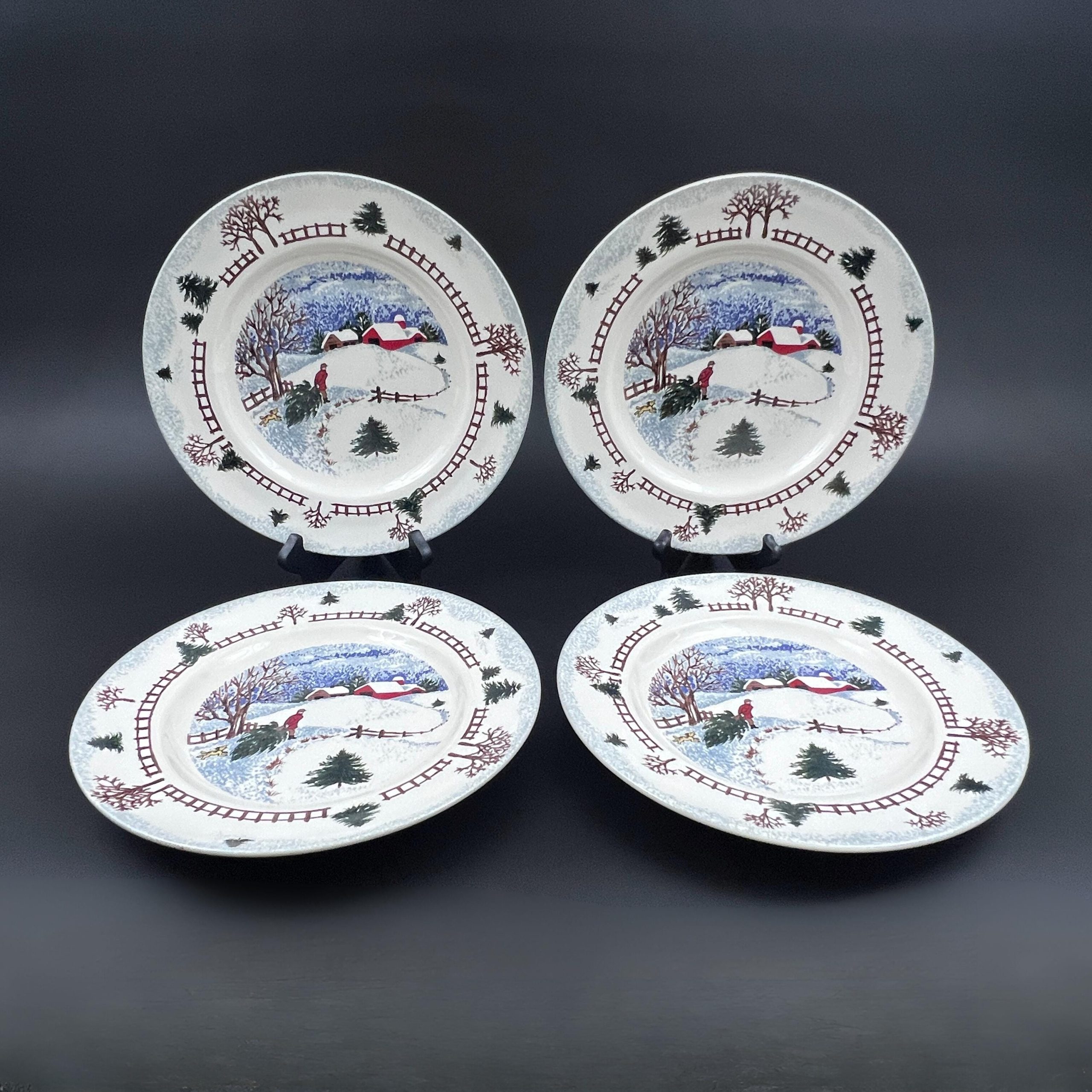 Folkcraft Winter Stoneware Plates: Set of 4 Rustic Christmas Dinner Plates - Image 4
