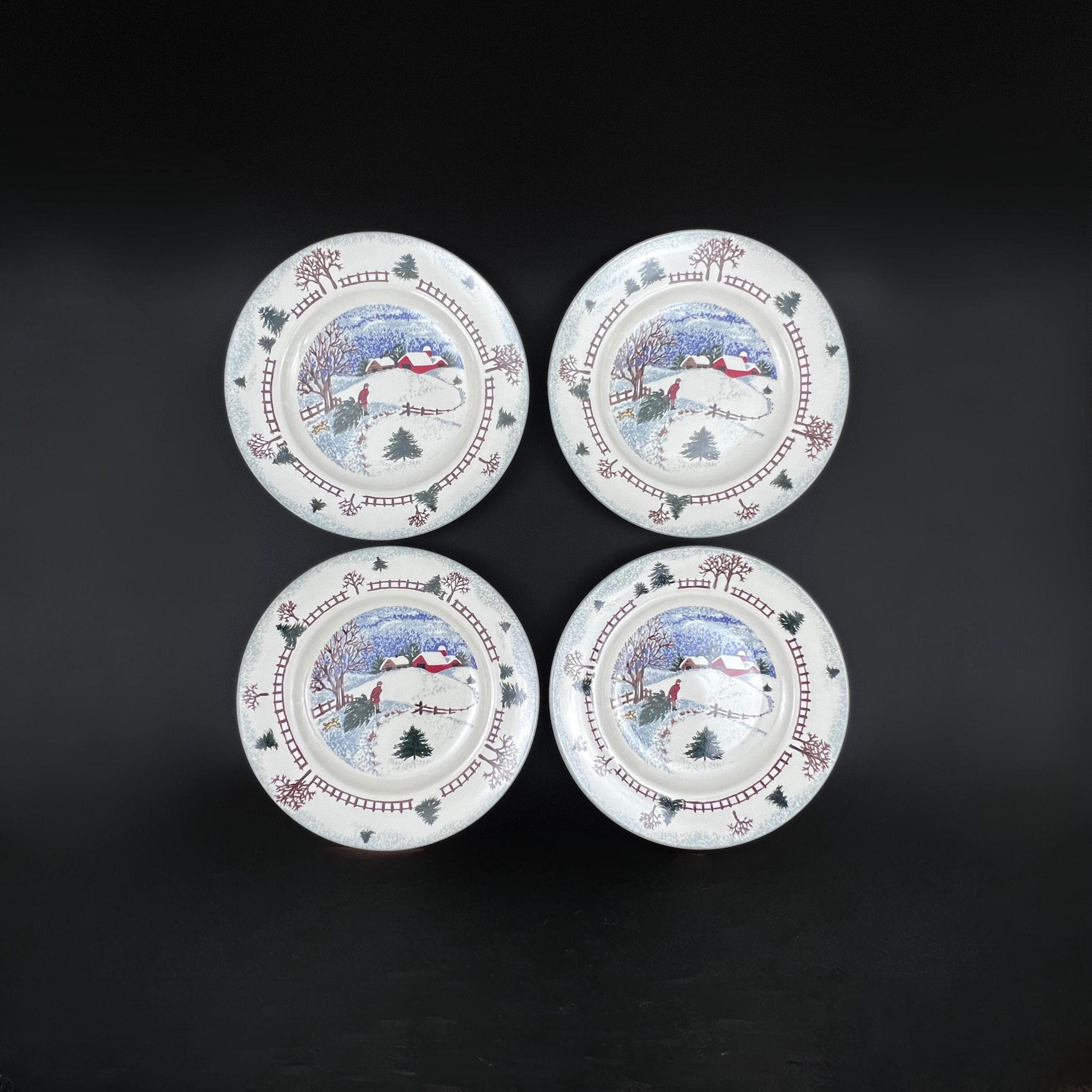 Folkcraft Winter Stoneware Plates: Set of 4 Rustic Christmas Dinner Plates - Image 3