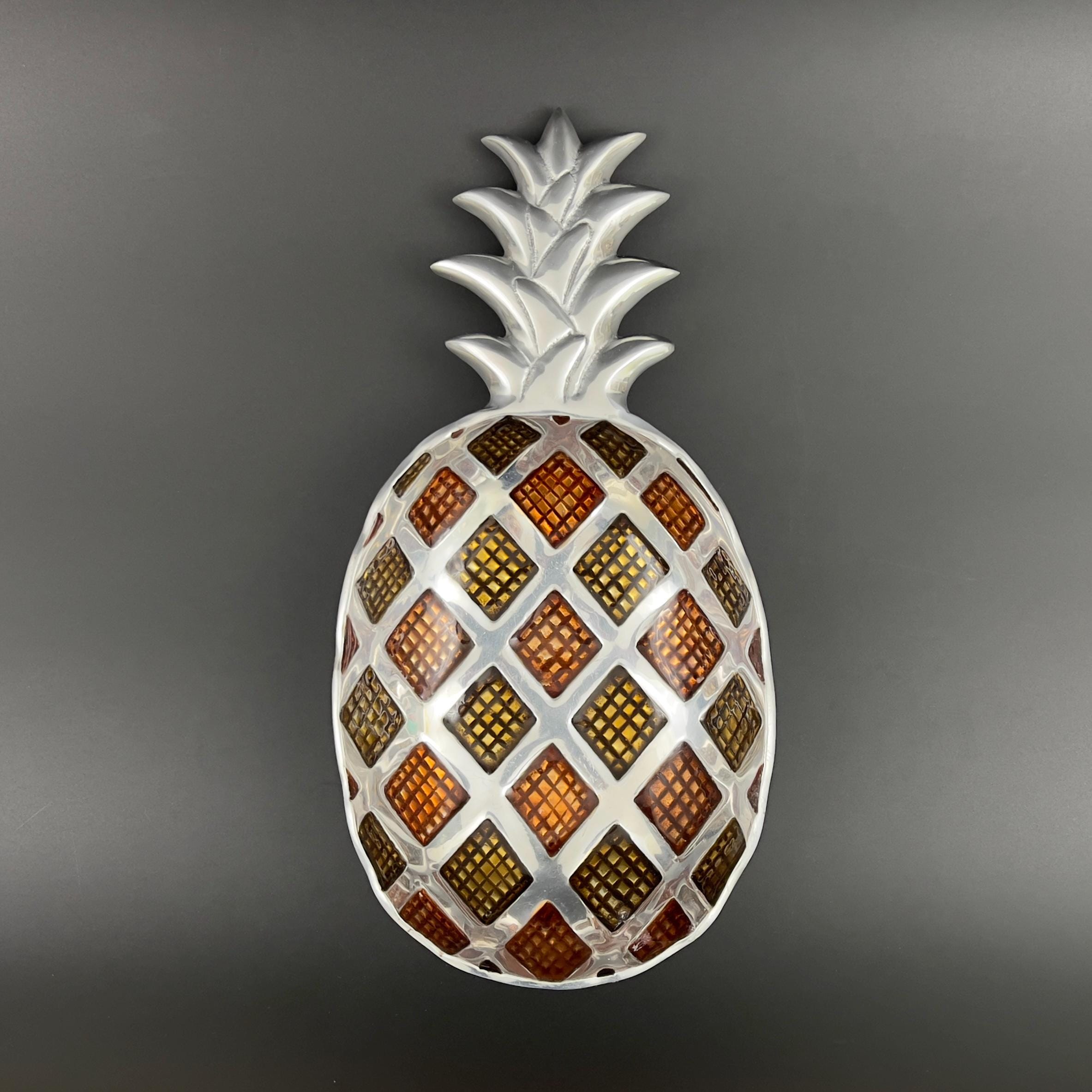 Vintage Pineapple Tray: Pewter Metal with Resin Diamond Pattern