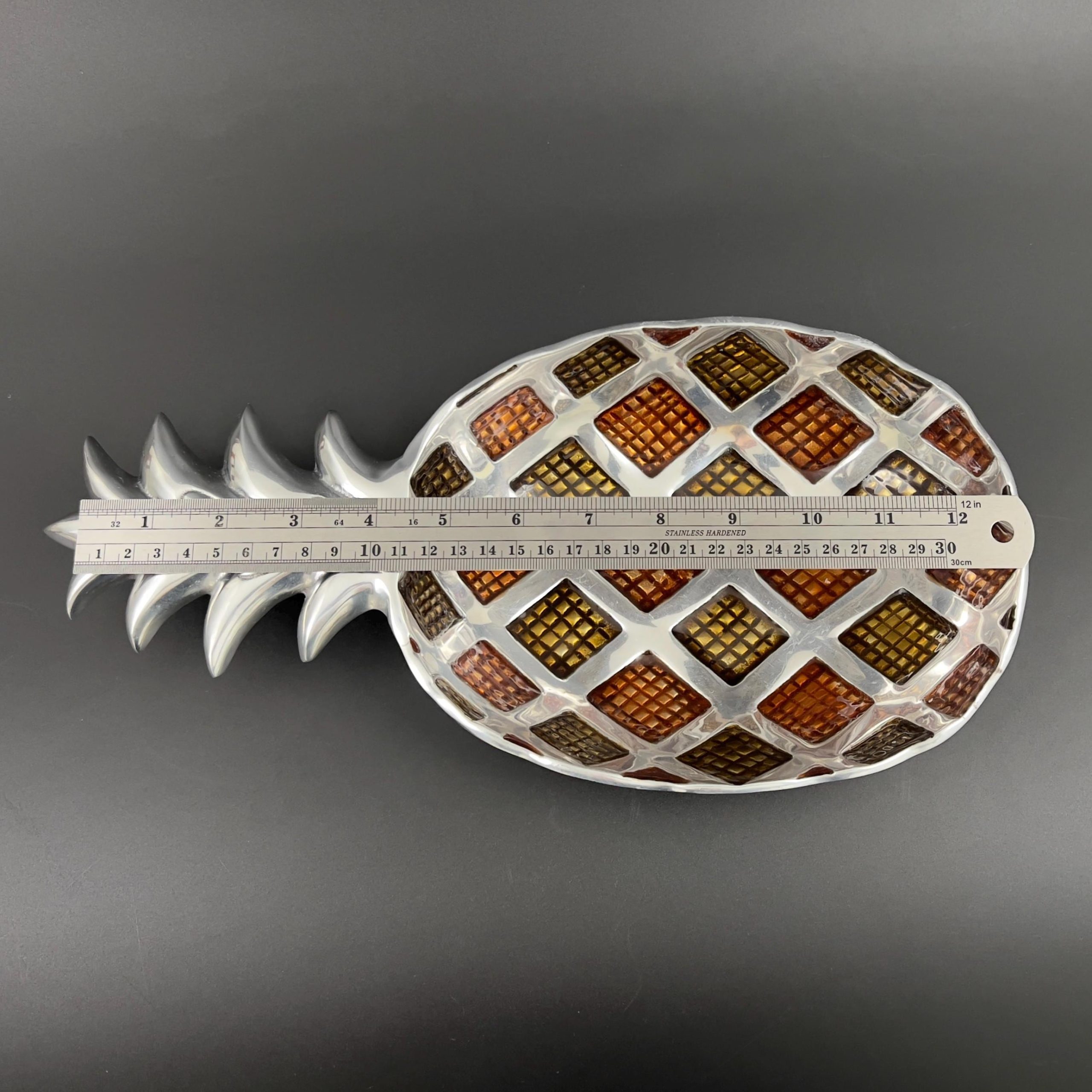 Vintage Pineapple Tray: Pewter Metal with Resin Diamond Pattern - Image 8