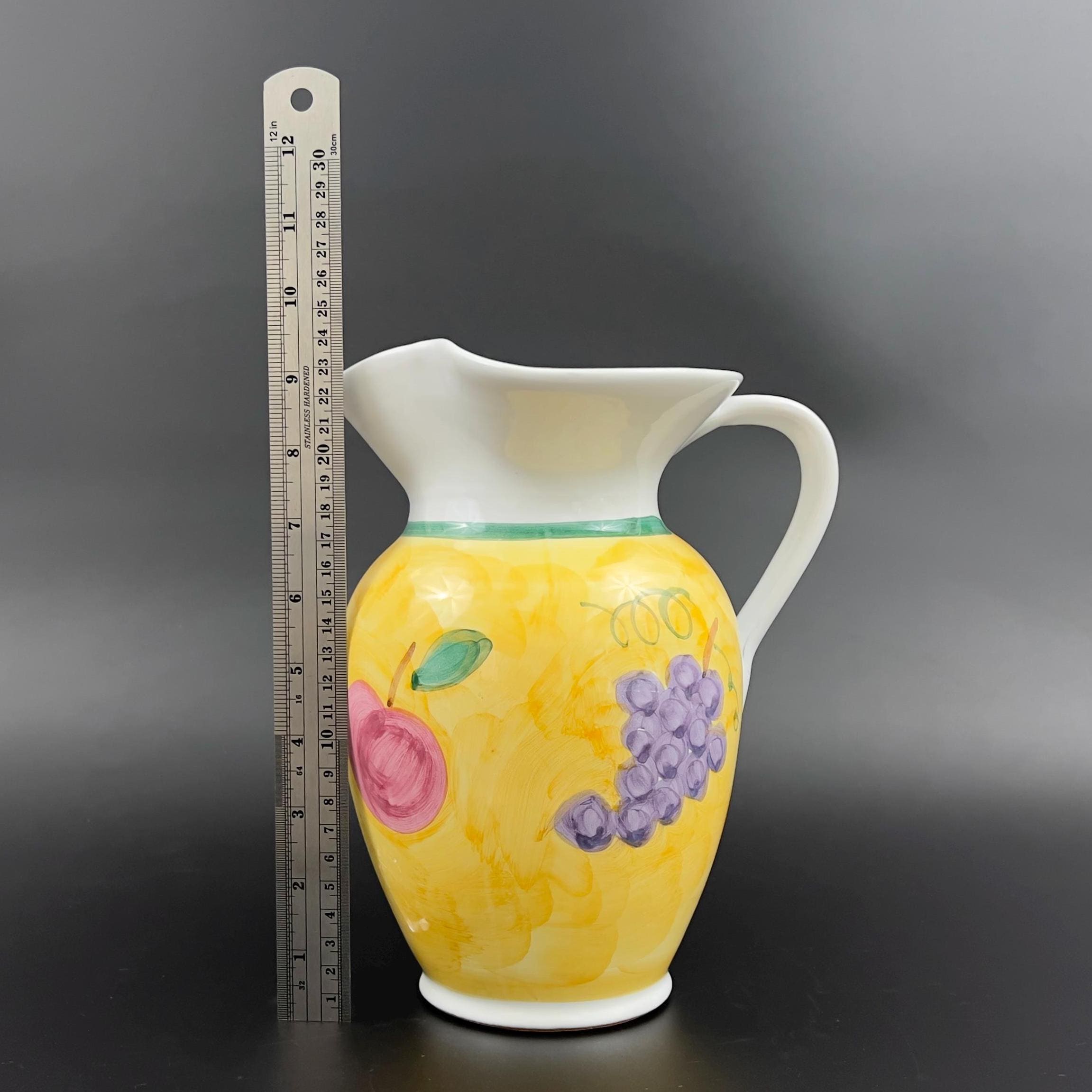 Vintage Caleca Pitcher Vase: Hand-Painted Italian Ceramic Fruit Decor - Image 9