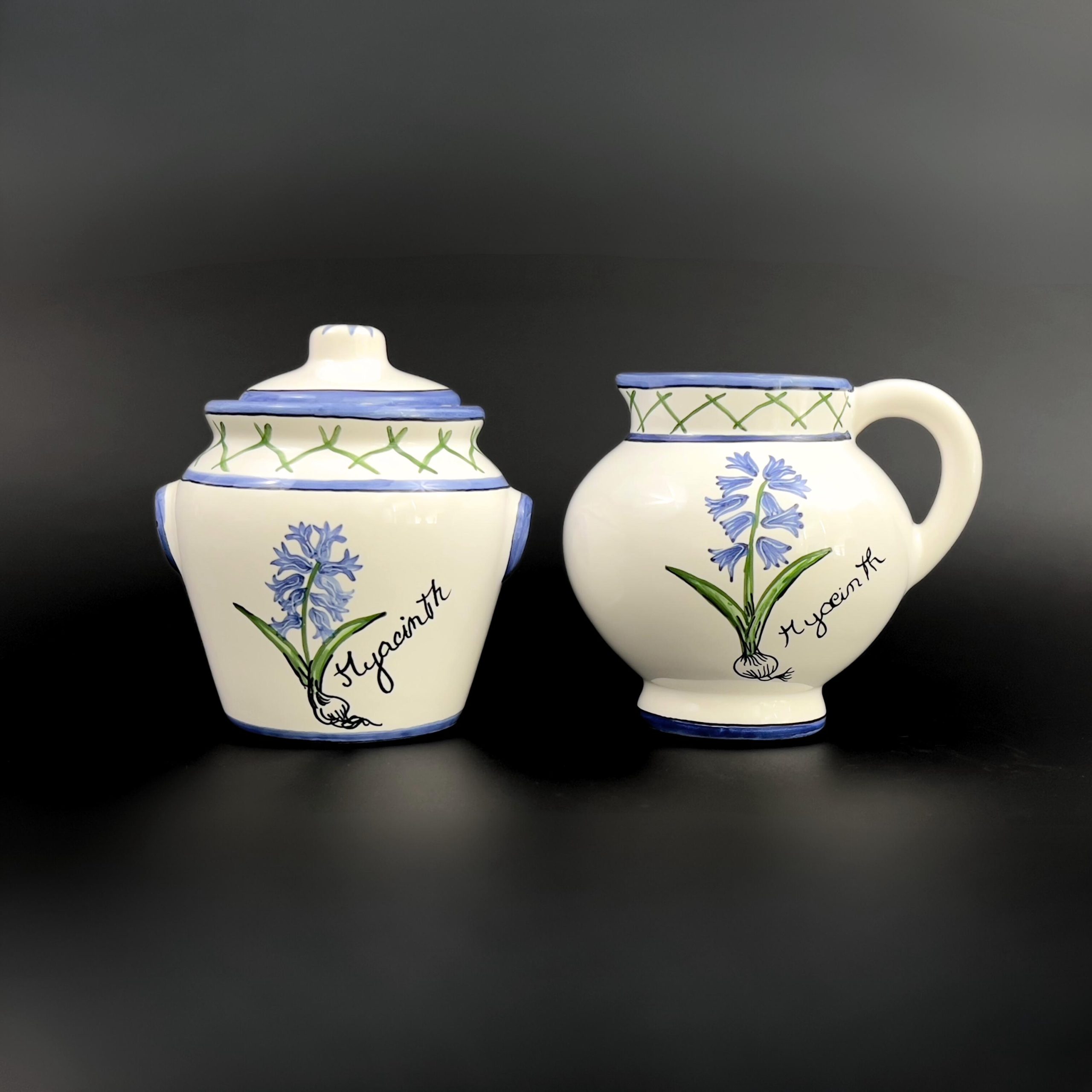 Vintage Casafina Cream and Sugar Set: Hand-Painted Hyacinths, Portugal - Image 3
