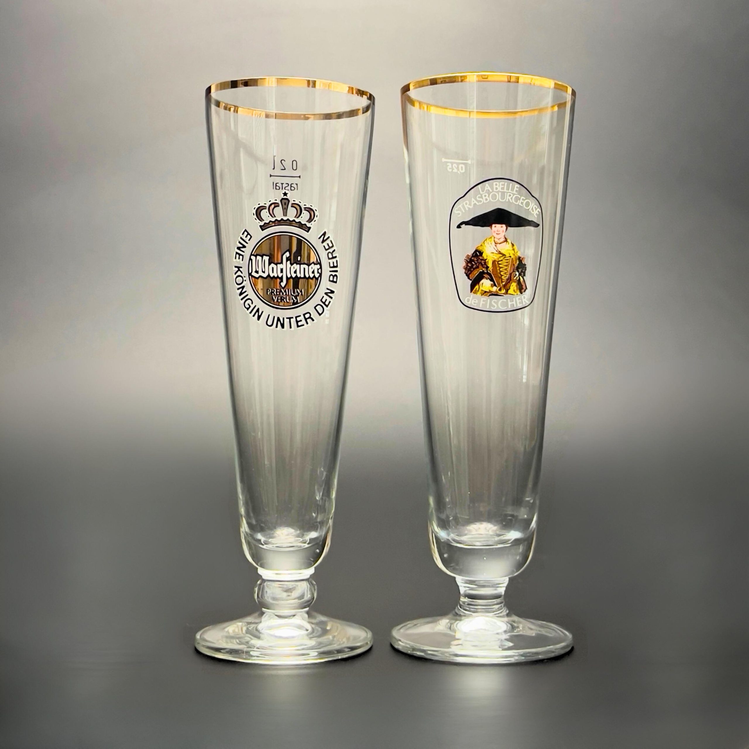 Vintage German Pilsner Glass Set: Warsteiner & Fischer, Gold Rim - Image 3