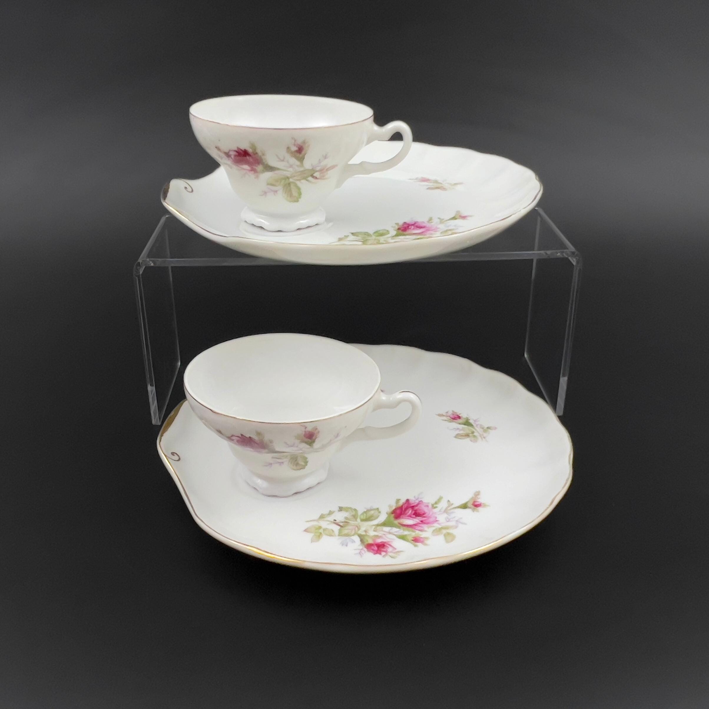 Vintage Ucagco Moss Rose Tea Set: Mid-Century Snack Plate & Footed Cup - Image 3