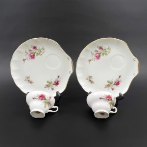 Vintage Ucagco Moss Rose Tea Set: Mid-Century Snack Plate & Footed Cup