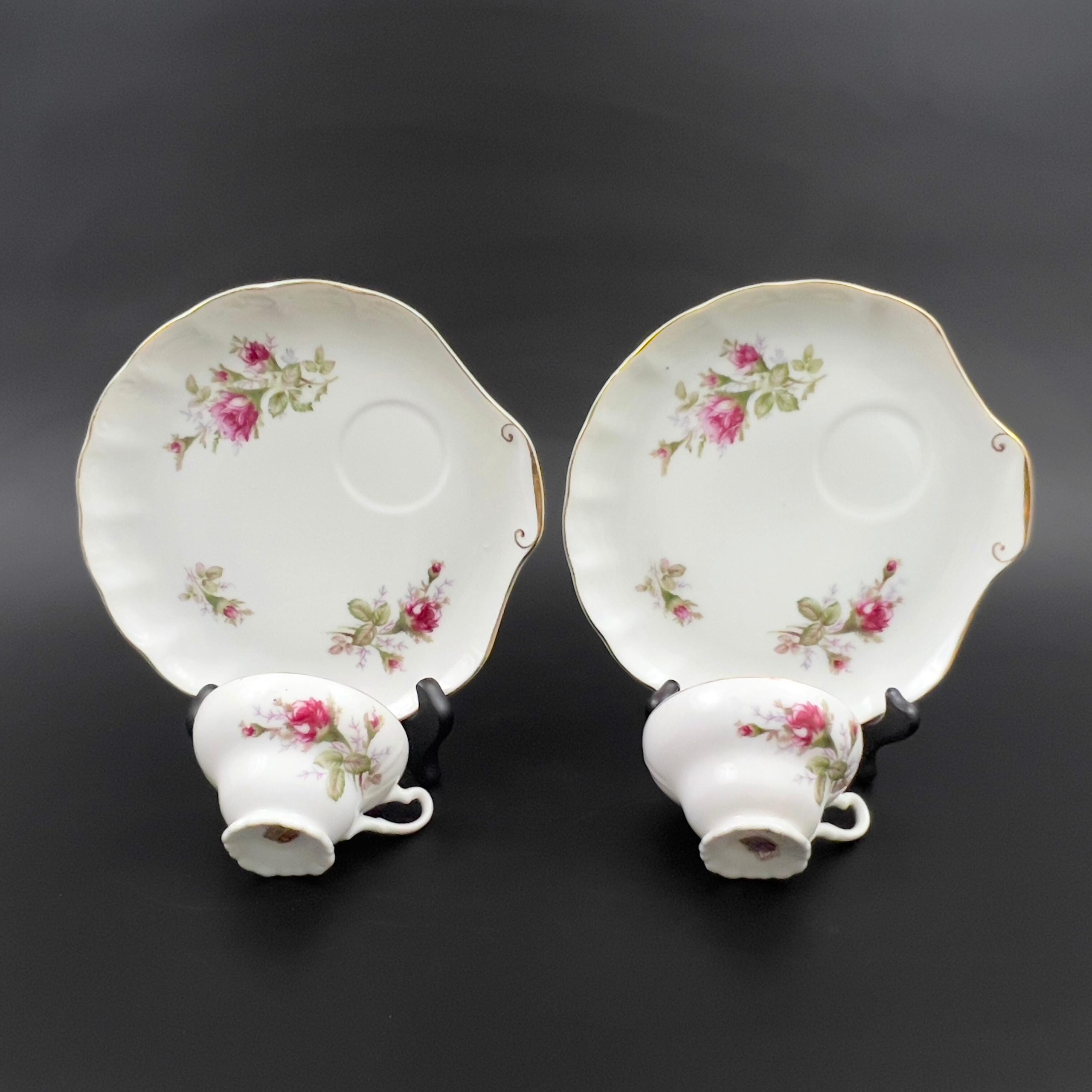 Vintage Ucagco Moss Rose Tea Set: Mid-Century Snack Plate & Footed Cup