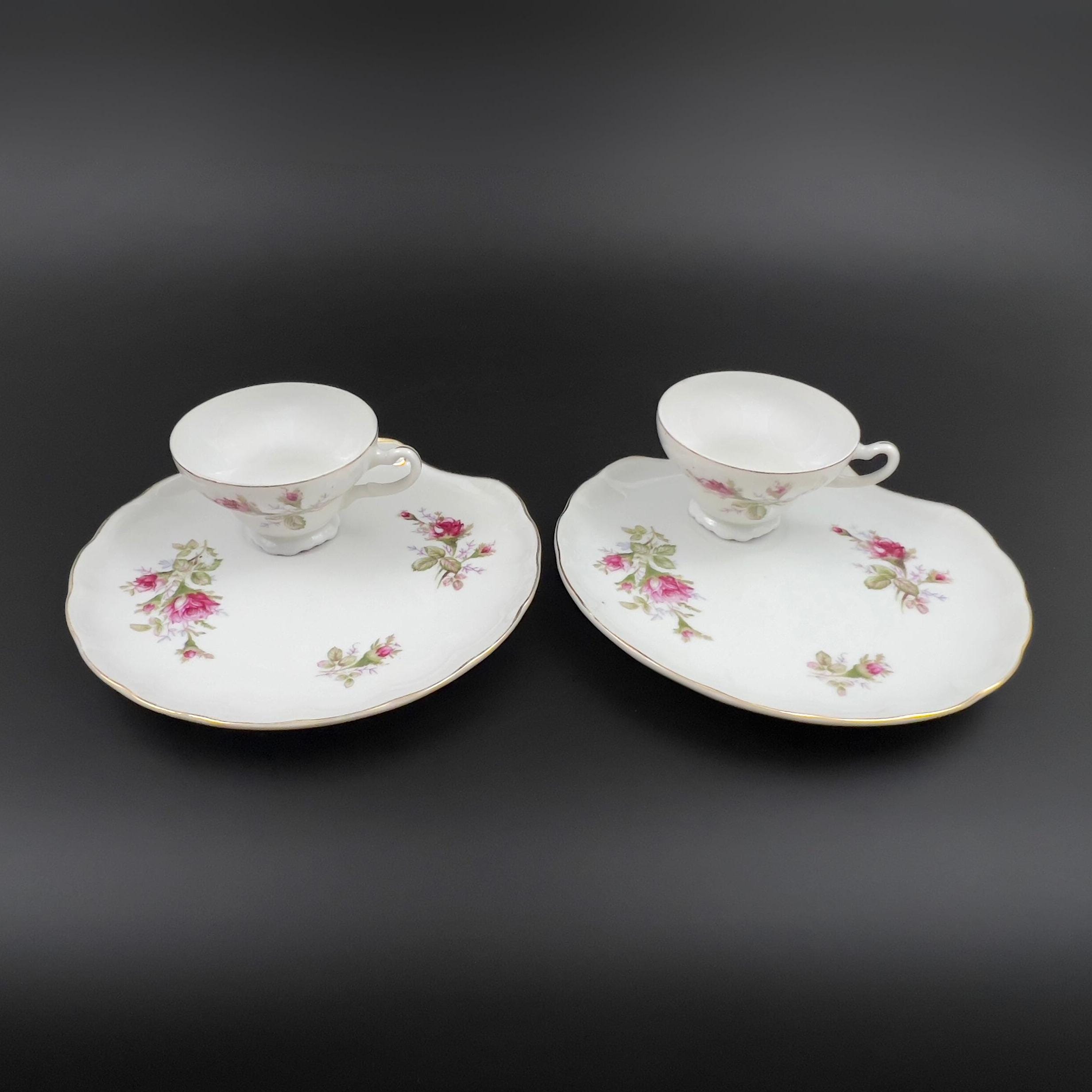 Vintage Ucagco Moss Rose Tea Set: Mid-Century Snack Plate & Footed Cup - Image 9