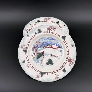 Folkcraft Winter Stoneware Plates: Set of 4 Rustic Christmas Dinner Plates