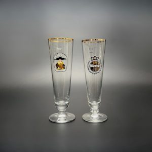 Vintage German Pilsner Glass Set: Warsteiner & Fischer, Gold Rim