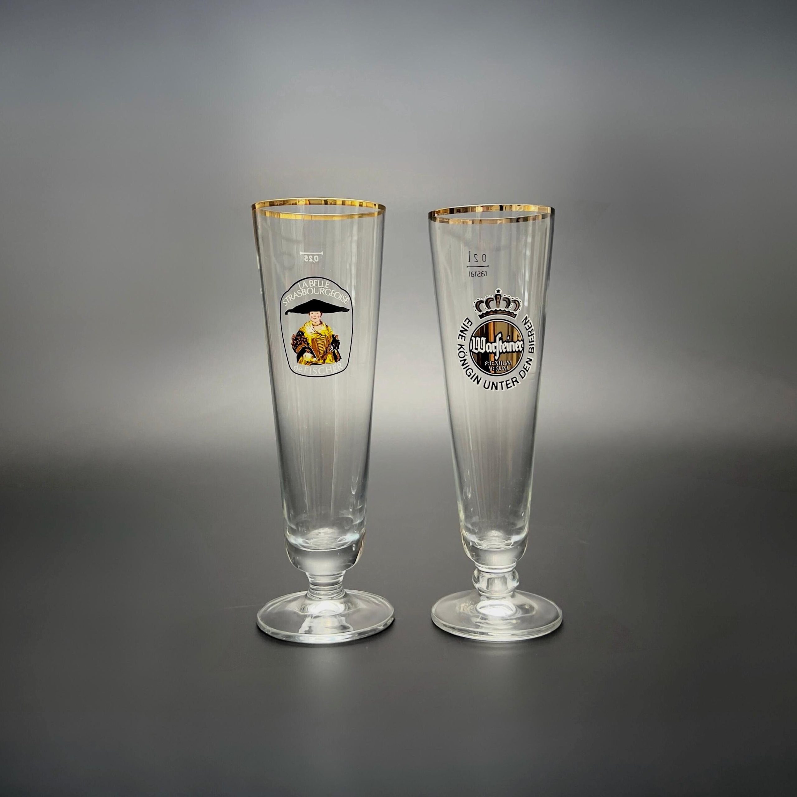 Vintage German Pilsner Glass Set: Warsteiner & Fischer, Gold Rim