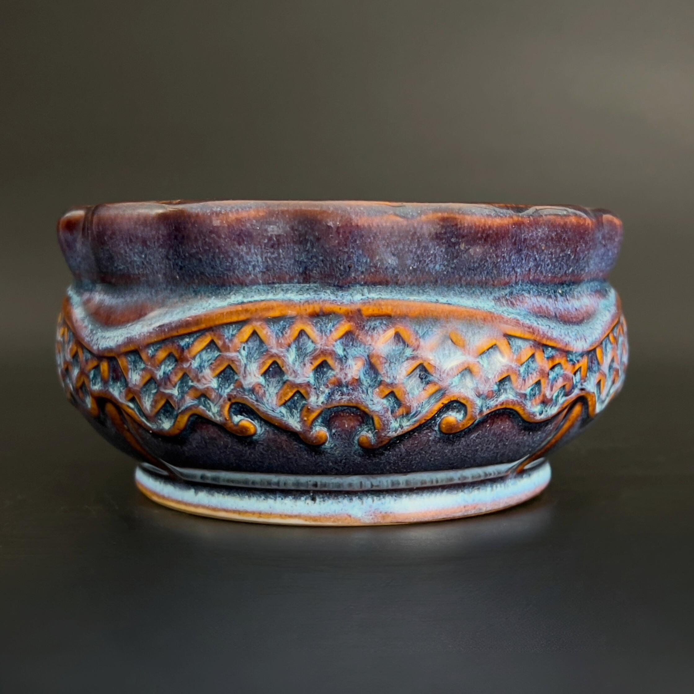 Vintage Studio Pottery Bowl: 8" Sculptural Relief, Mid-Century Centerpiece
