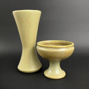 Vintage McCoy Floraline Pottery Set: Hourglass Vase & Pedestal Planter
