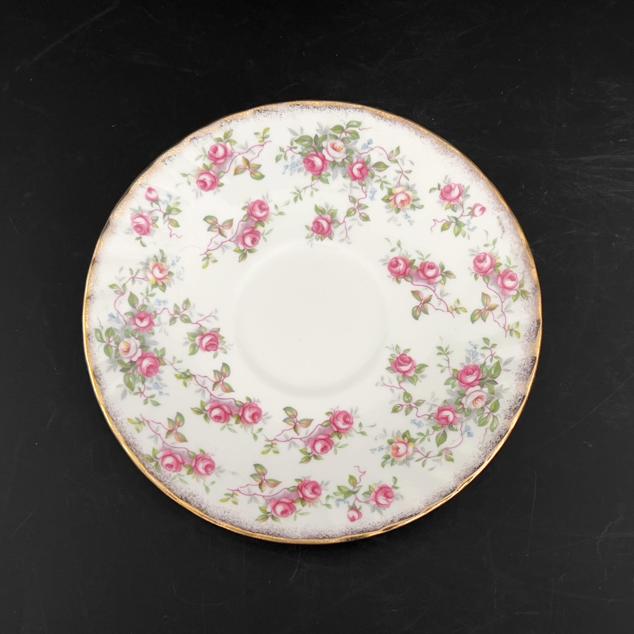 Vintage Royal Dover Tea Cup and Saucer: Pink Roses Chintz, Gold Trim - Image 9