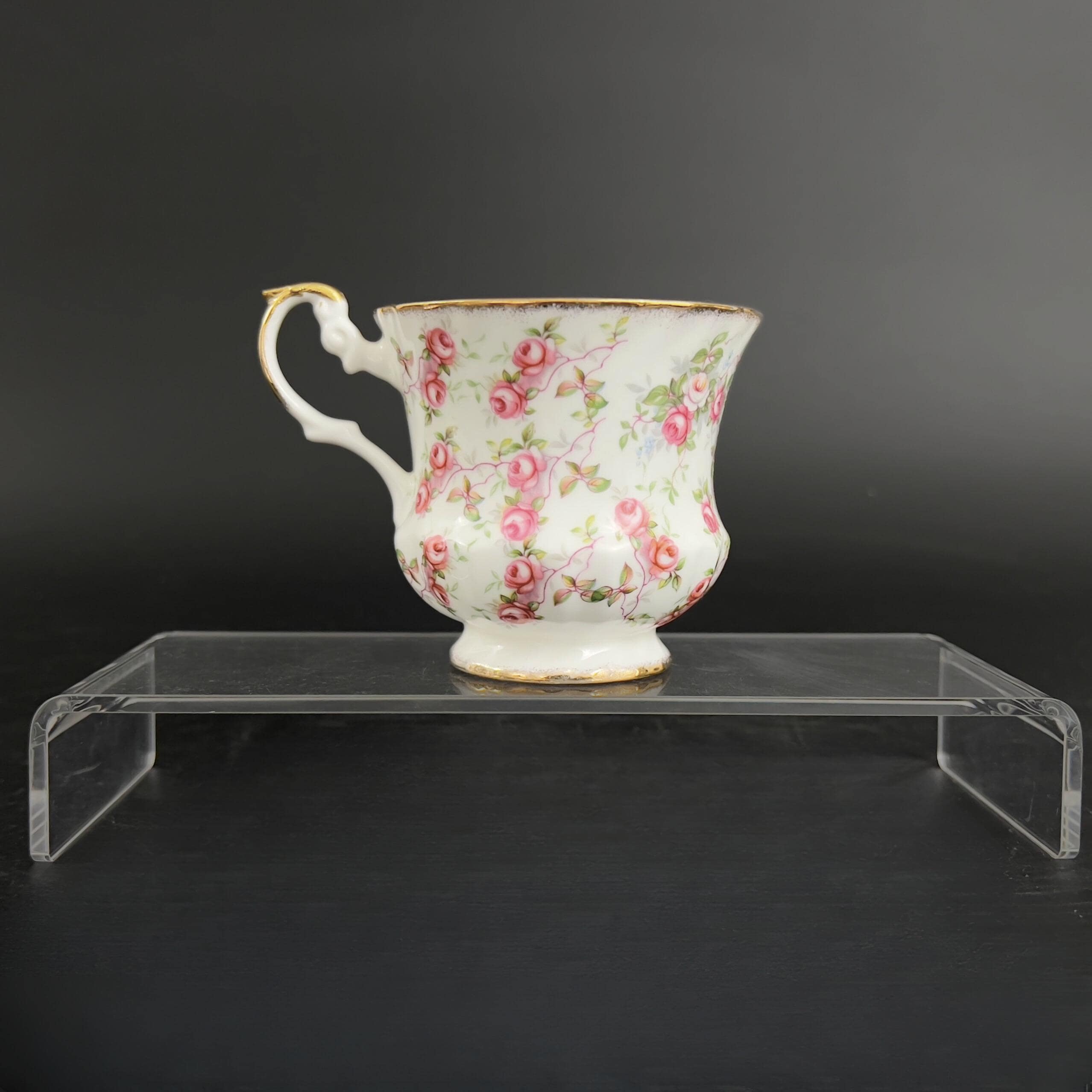Vintage Royal Dover Tea Cup and Saucer: Pink Roses Chintz, Gold Trim - Image 8