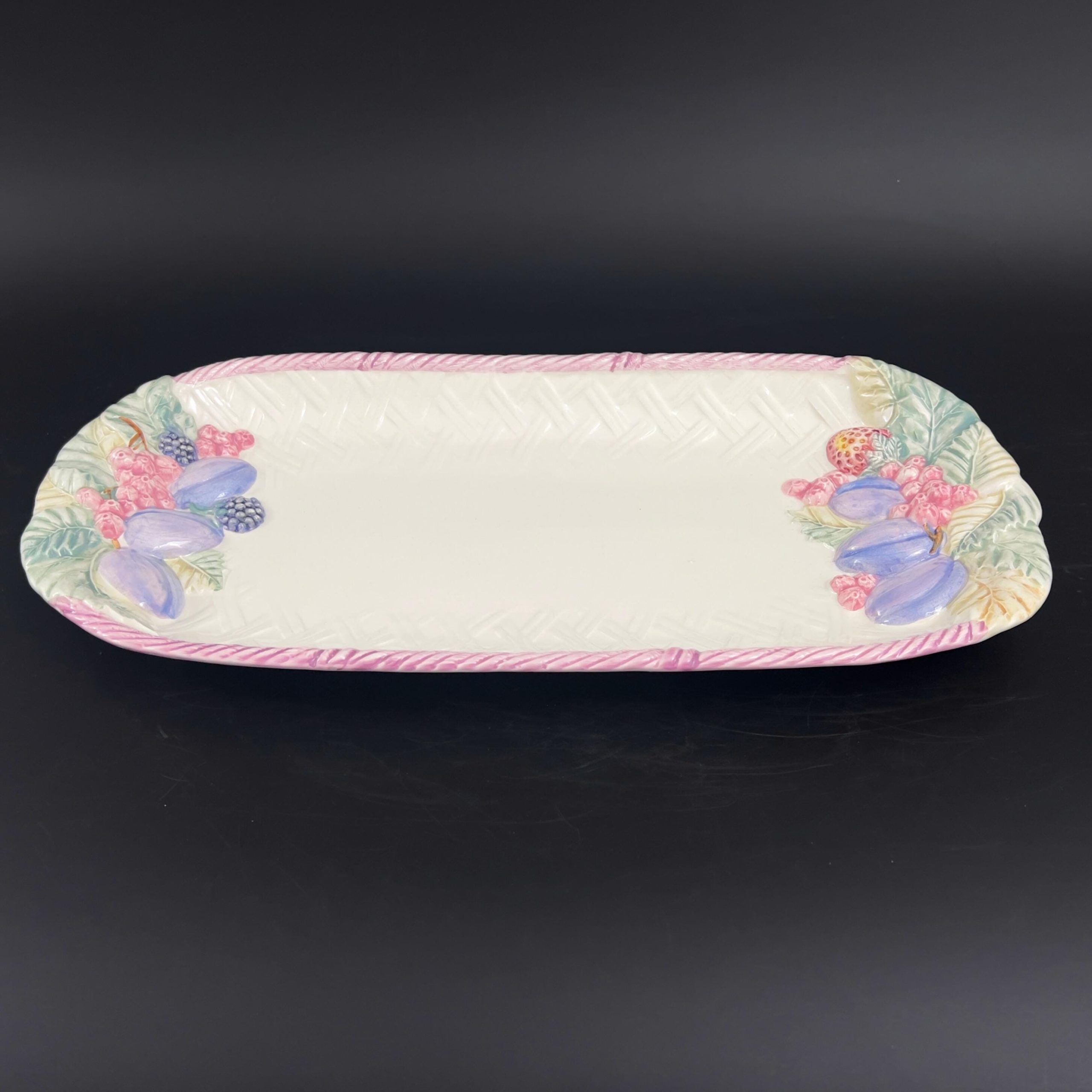 Vintage Hand-Painted Majolica Platter: Portuguese Fruit Basket Weave