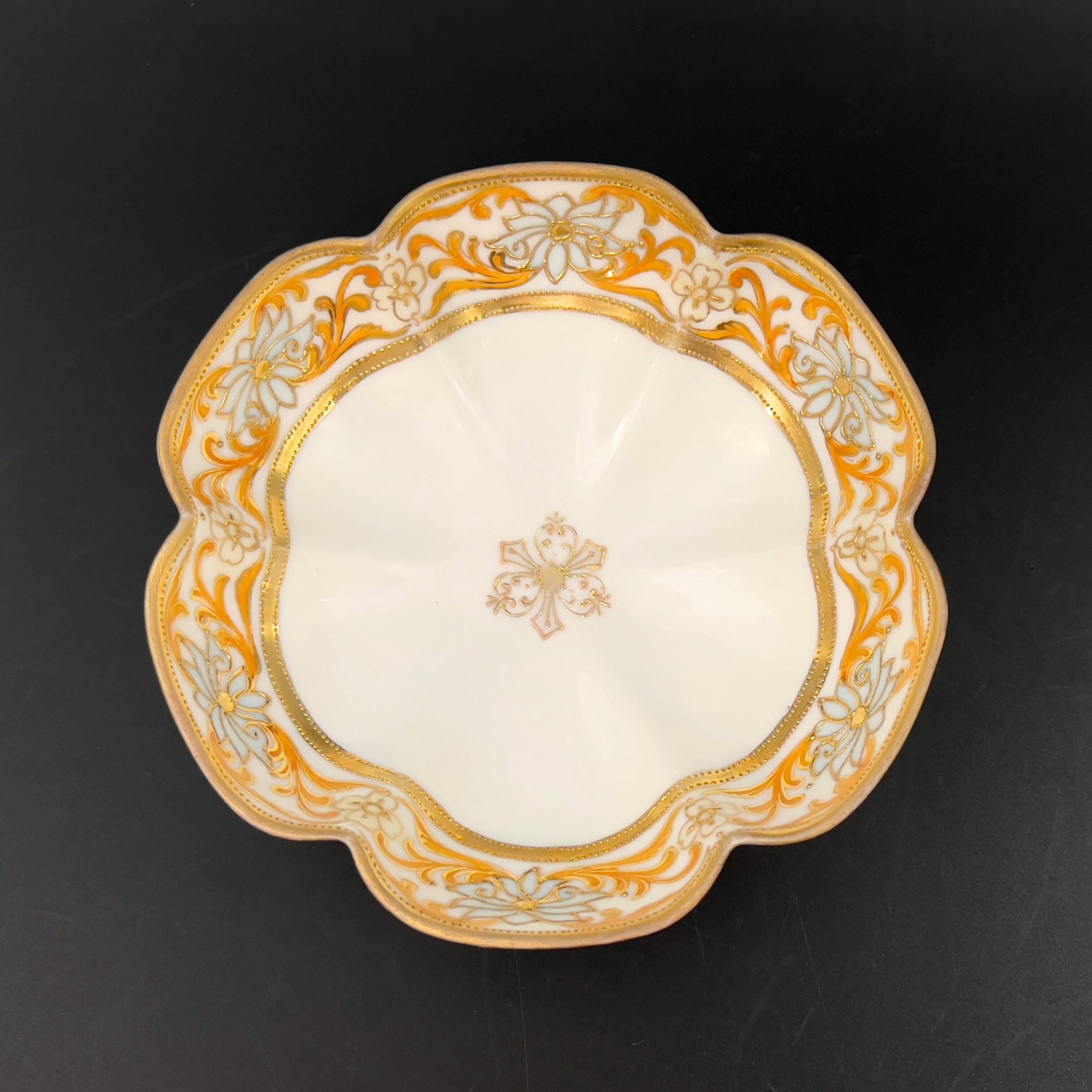 Antique Nippon Footed Bowl: Hand-Painted Floral Moriage Porcelain