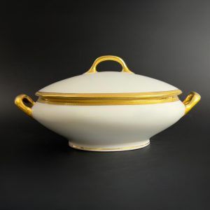 Vintage Limoges Porcelain Tureen: Jean Boyer Laurel Pattern, Gold Accents