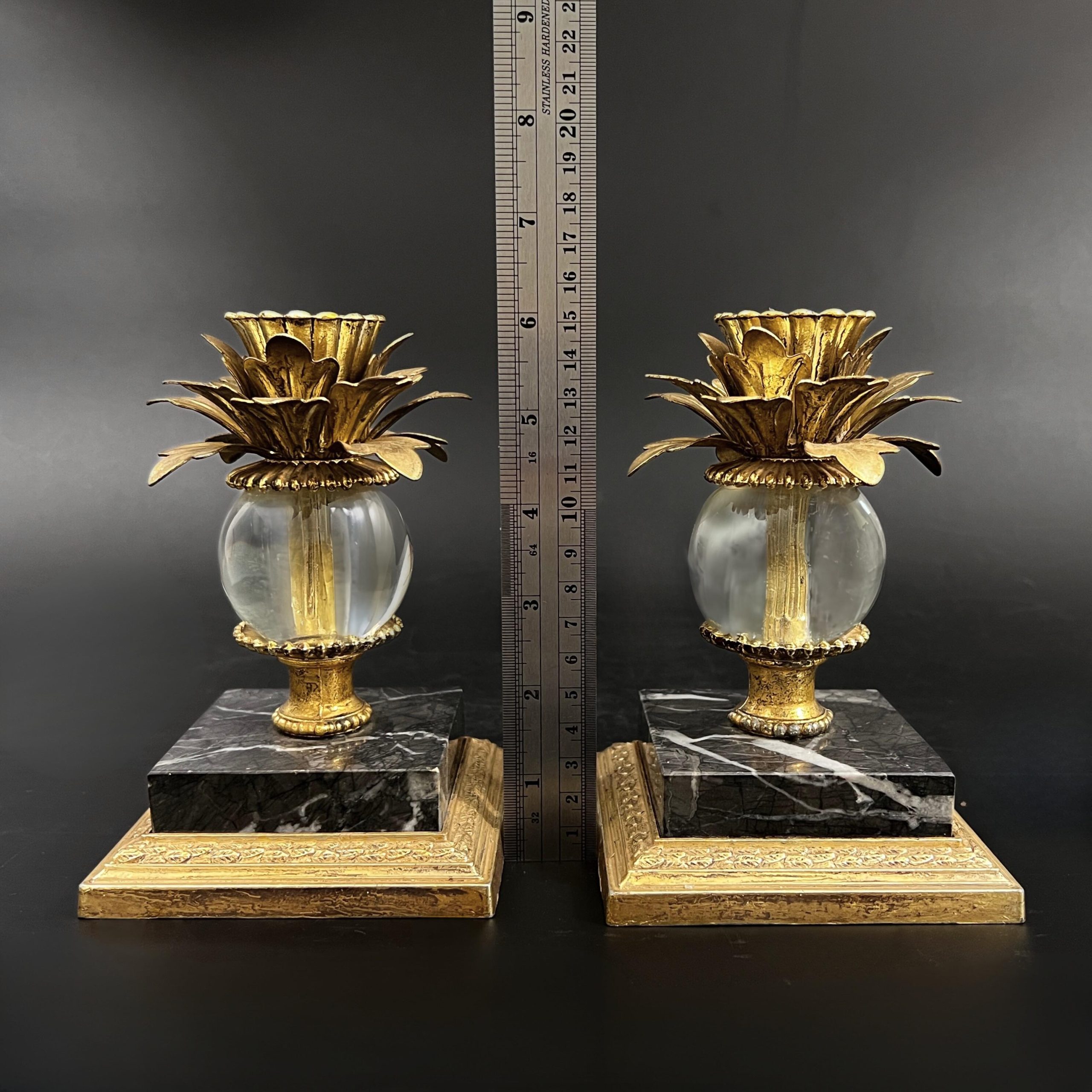 Vintage Brass Pineapple Candle Holders: Hollywood Regency Marble Base Pair - Image 9