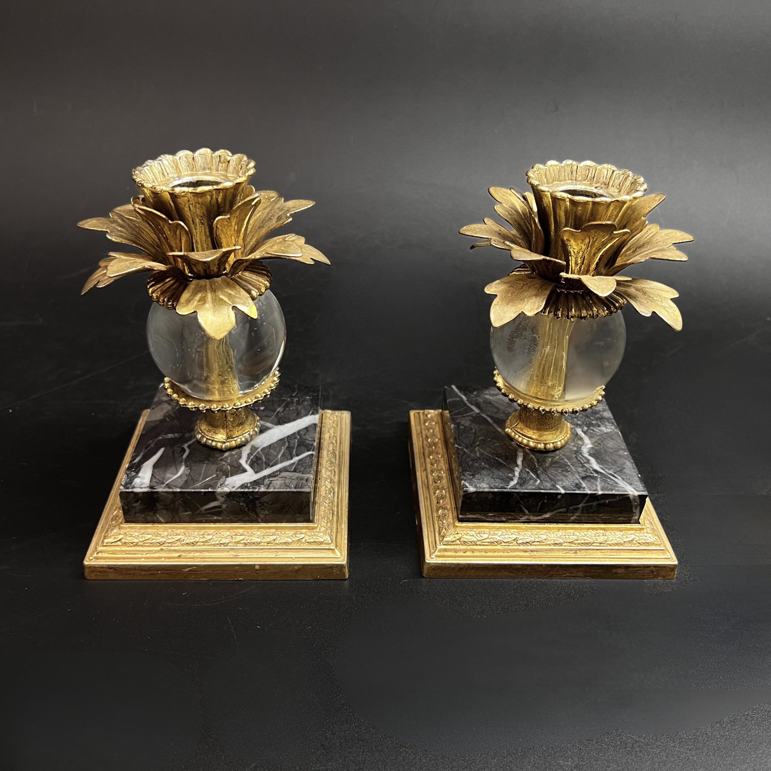 Vintage Brass Pineapple Candle Holders: Hollywood Regency Marble Base Pair - Image 3