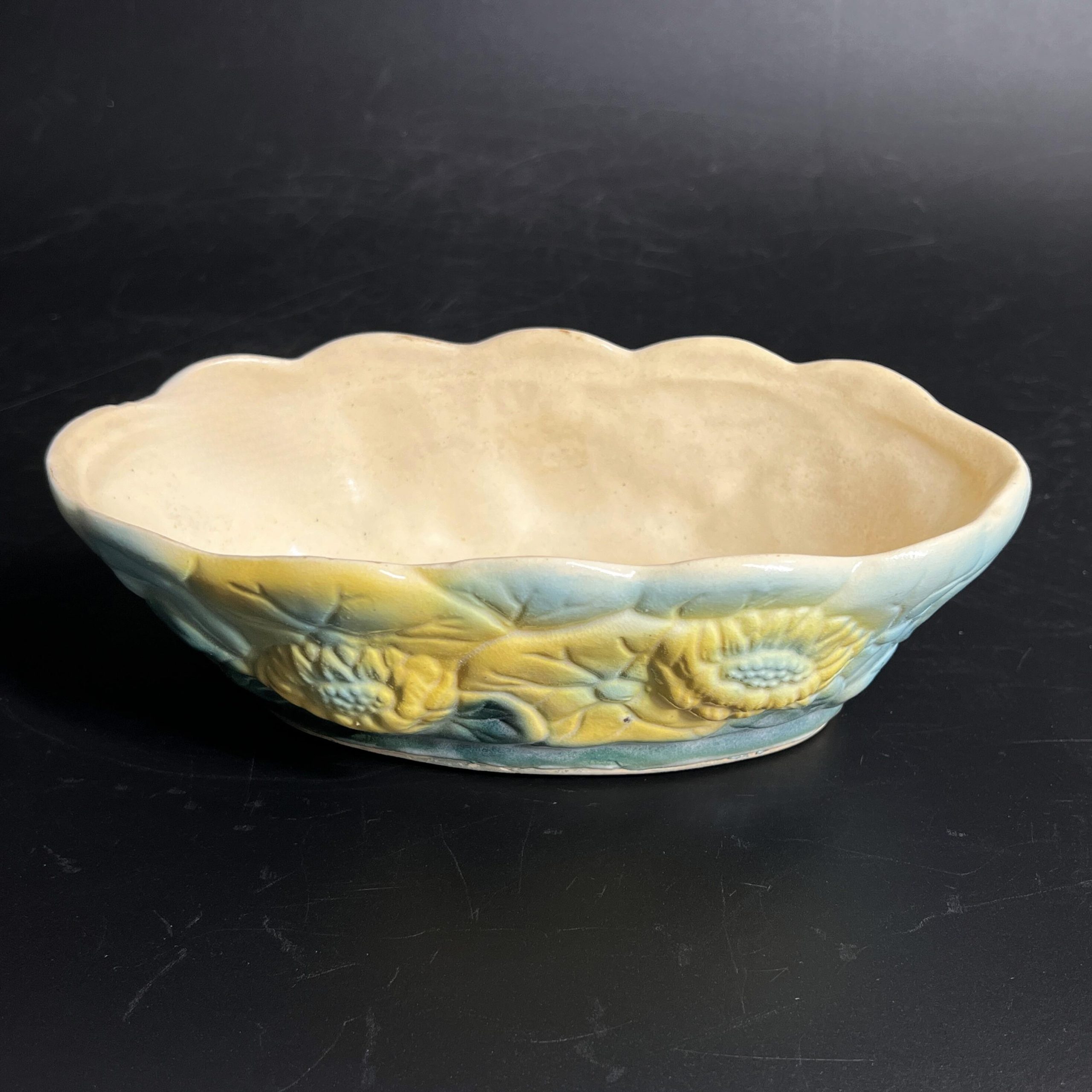 Vintage Cookson Pottery Planter: Yellow & Blue Floral, Mid-Century Collectible - Image 4