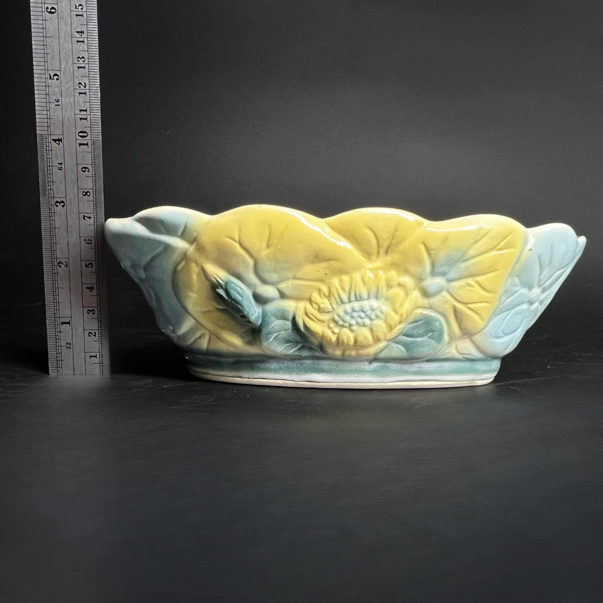 Vintage Cookson Pottery Planter: Yellow & Blue Floral, Mid-Century Collectible - Image 10