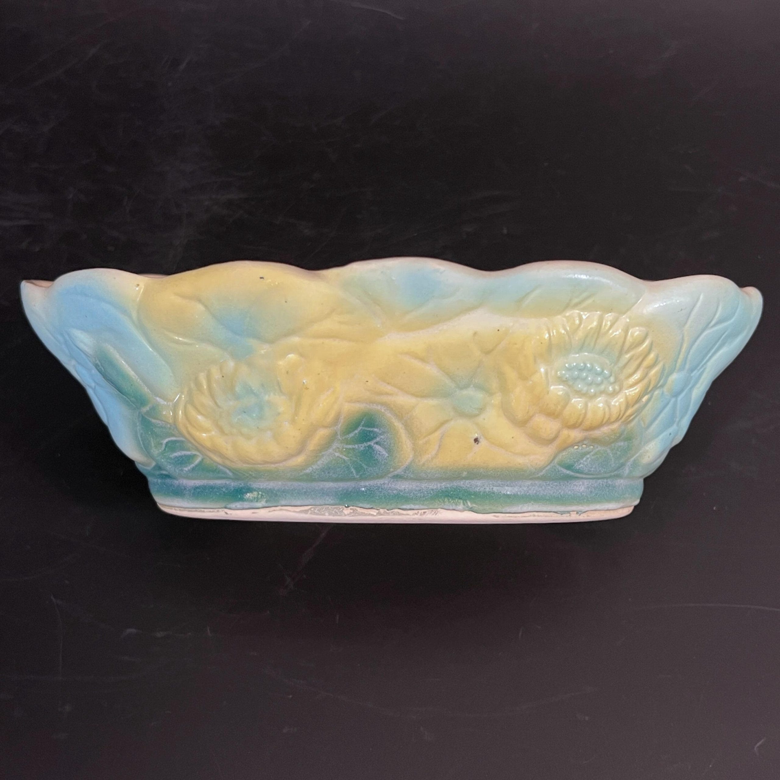 Vintage Cookson Pottery Planter: Yellow & Blue Floral, Mid-Century Collectible - Image 3