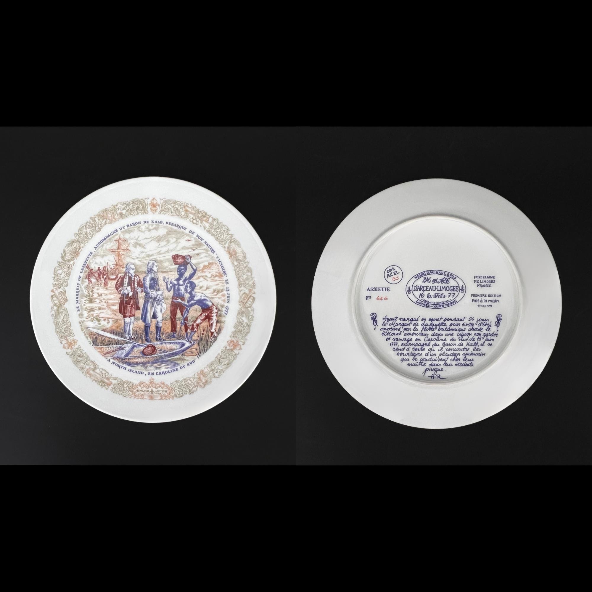 Limoges Porcelain Wall Plates: Lafayette Legacy, American Revolution Scenes, Set of 6 - Image 8